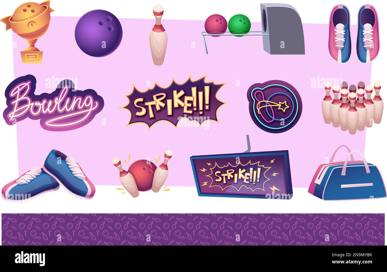 Bowling equipments. Accessories for bowling game chair skittle score