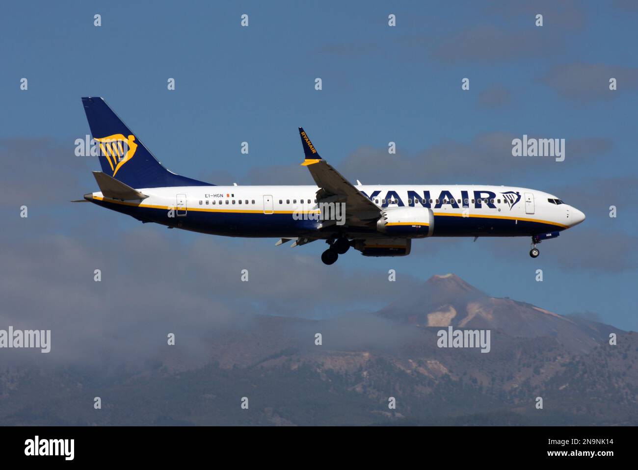 A Boeing 737-8-200 MAX of Ryanair approaching Tenerife South Airport Canary Islands Stock Photo