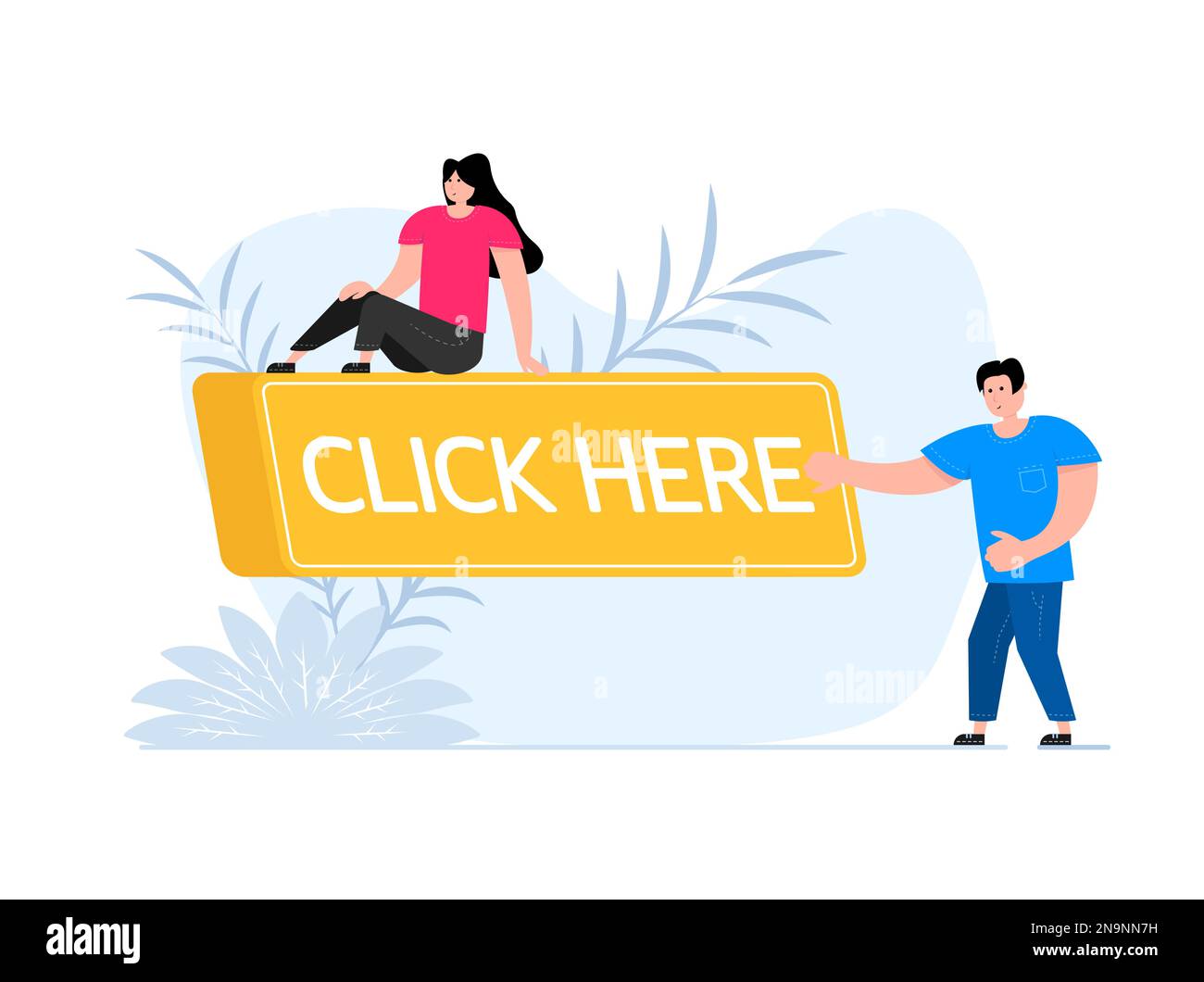 People press button with text click here. Click button for app and web design. Stock Vector