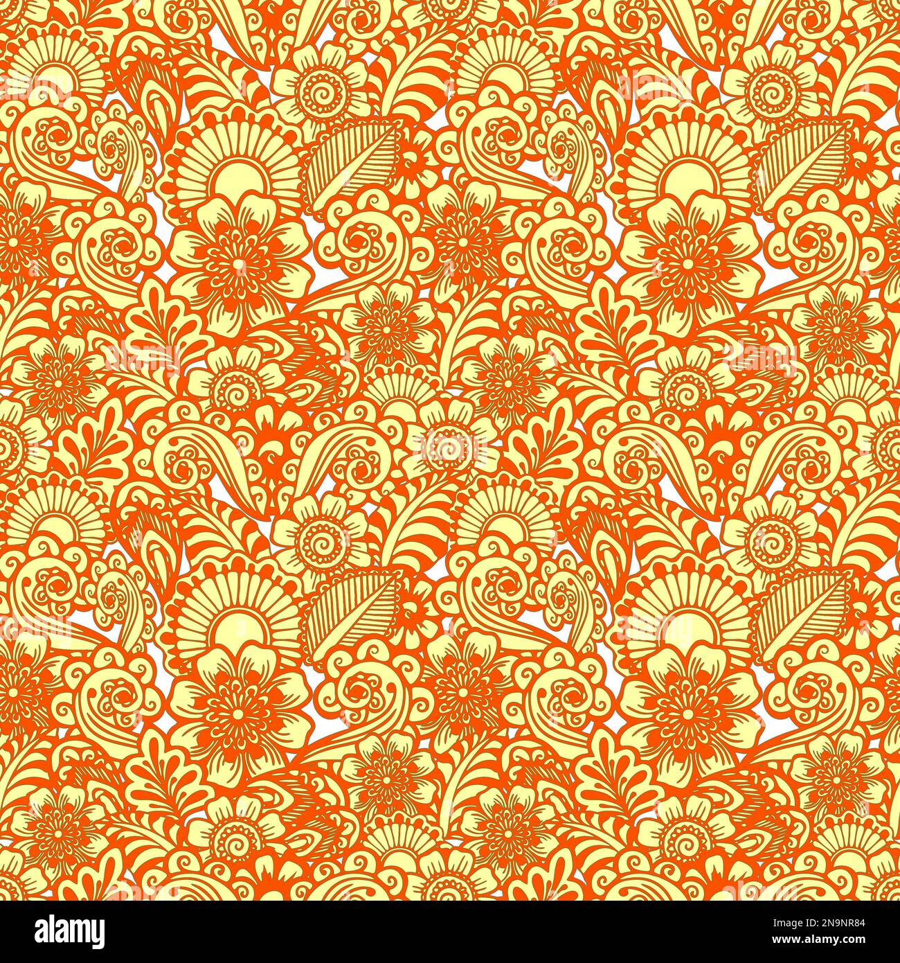 seamless floral pattern of stylized yellow elements with ginger outline, texture, design Stock Photo