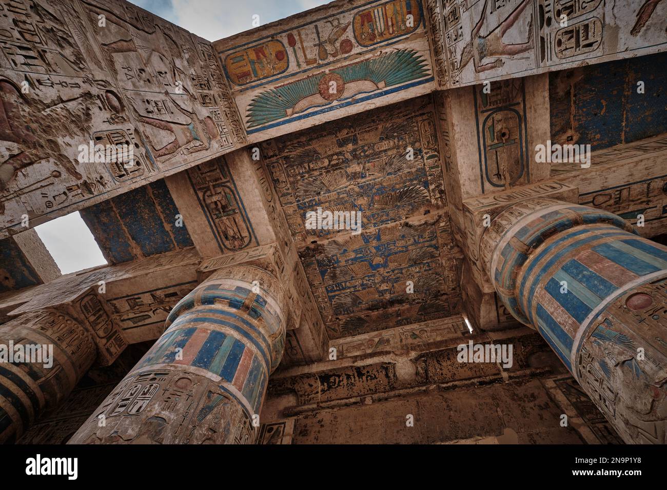 Mortuary Temple of Ramesses III at Medinet Habu in Luxor, Egypt showing ...