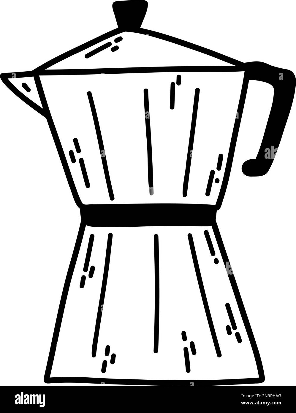 Hand drawn doodle espresso coffee maker. Vector illustration of Italian espresso machine, moka