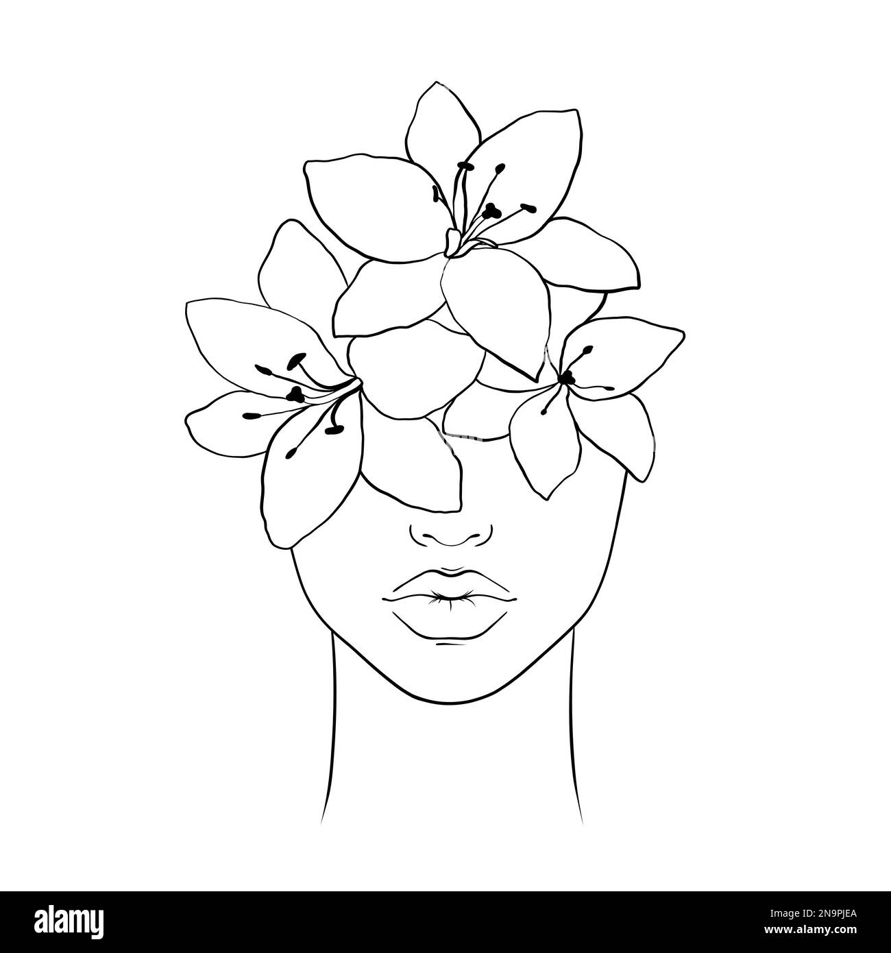 Woman head with flowers Black and White Stock Photos & Images Alamy