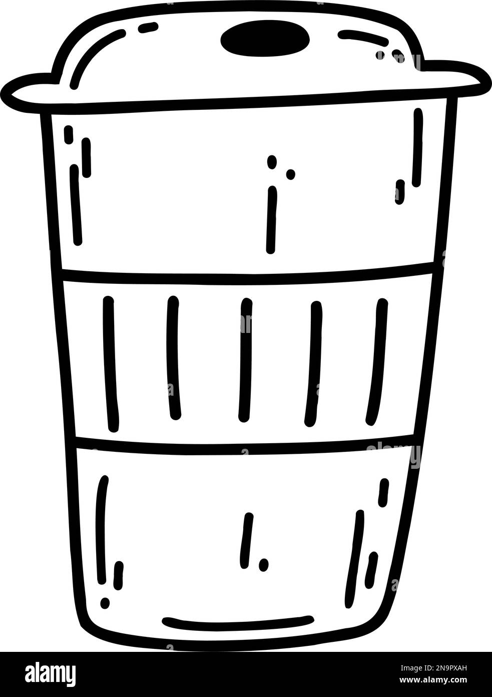 Hand drawn doodle coffee paper cup. Vector illustration of reusable cup ...