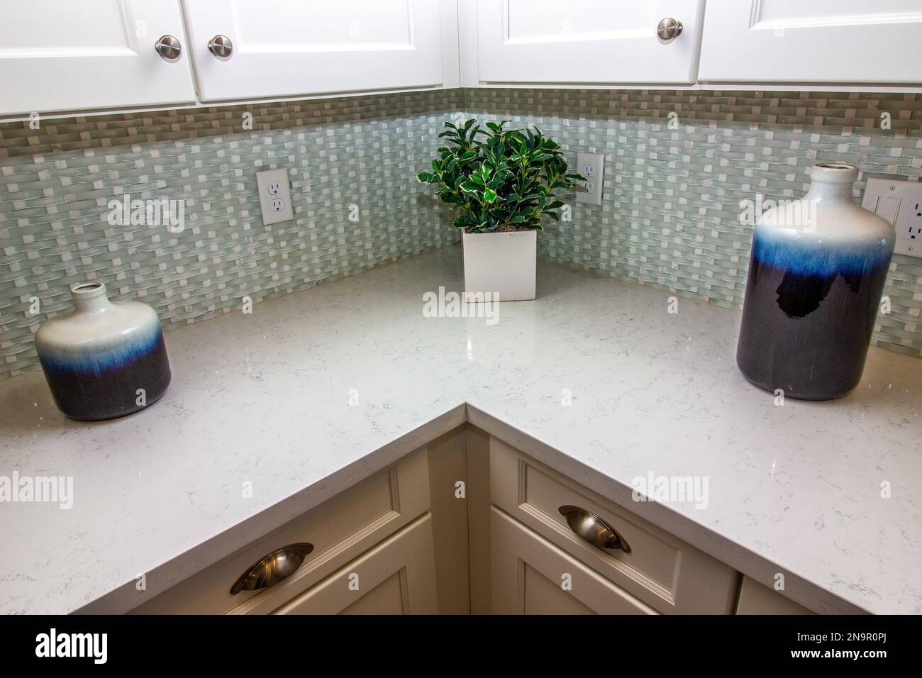 Kitchen Counter Top With Decorative Jugs Stock Photo Alamy