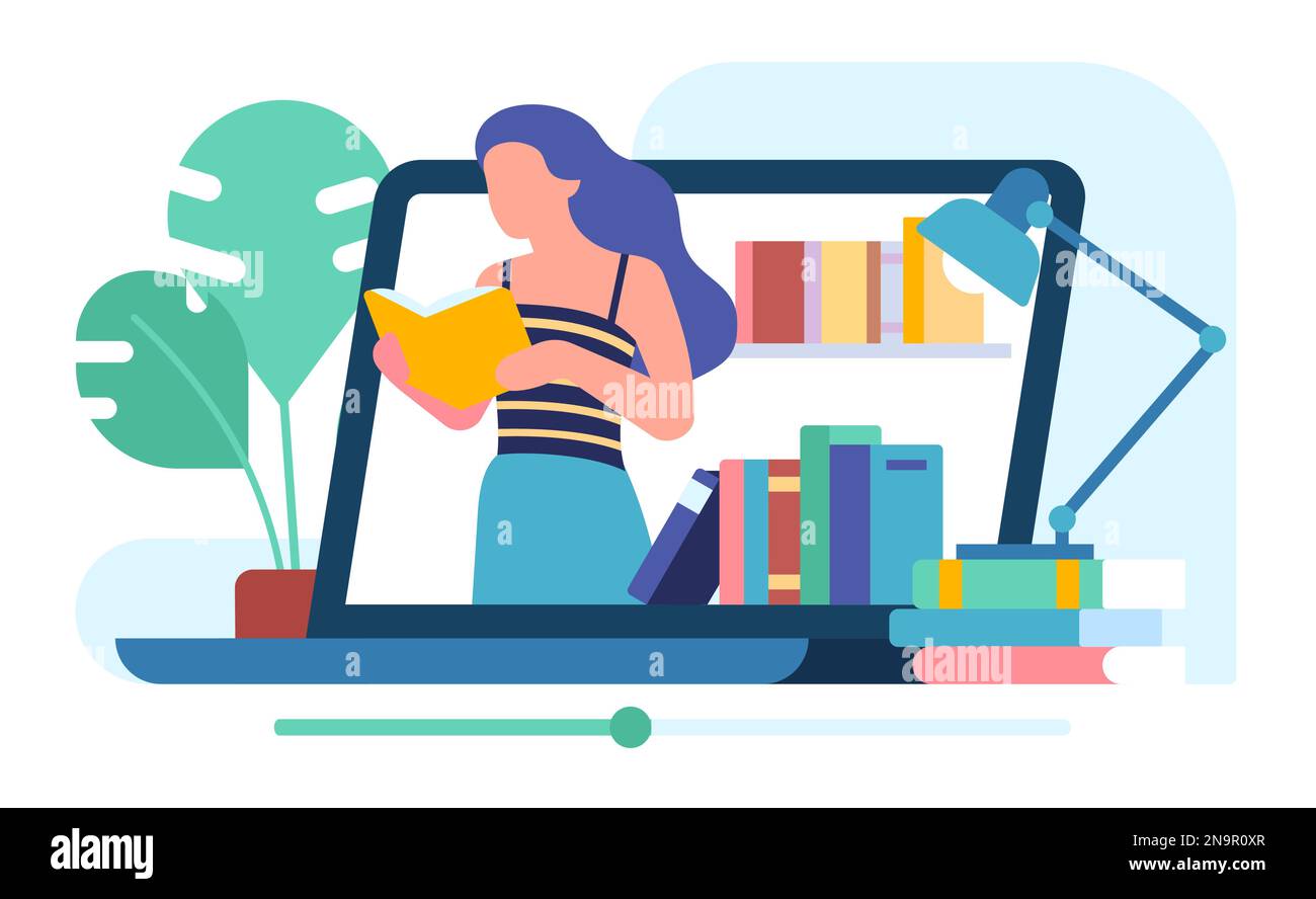 Video blog with review of interesting books. Reading woman Online blogging  content. Recommended literature. Literary vlog web broadcasting. Blogger  Stock Vector Image & Art - Alamy