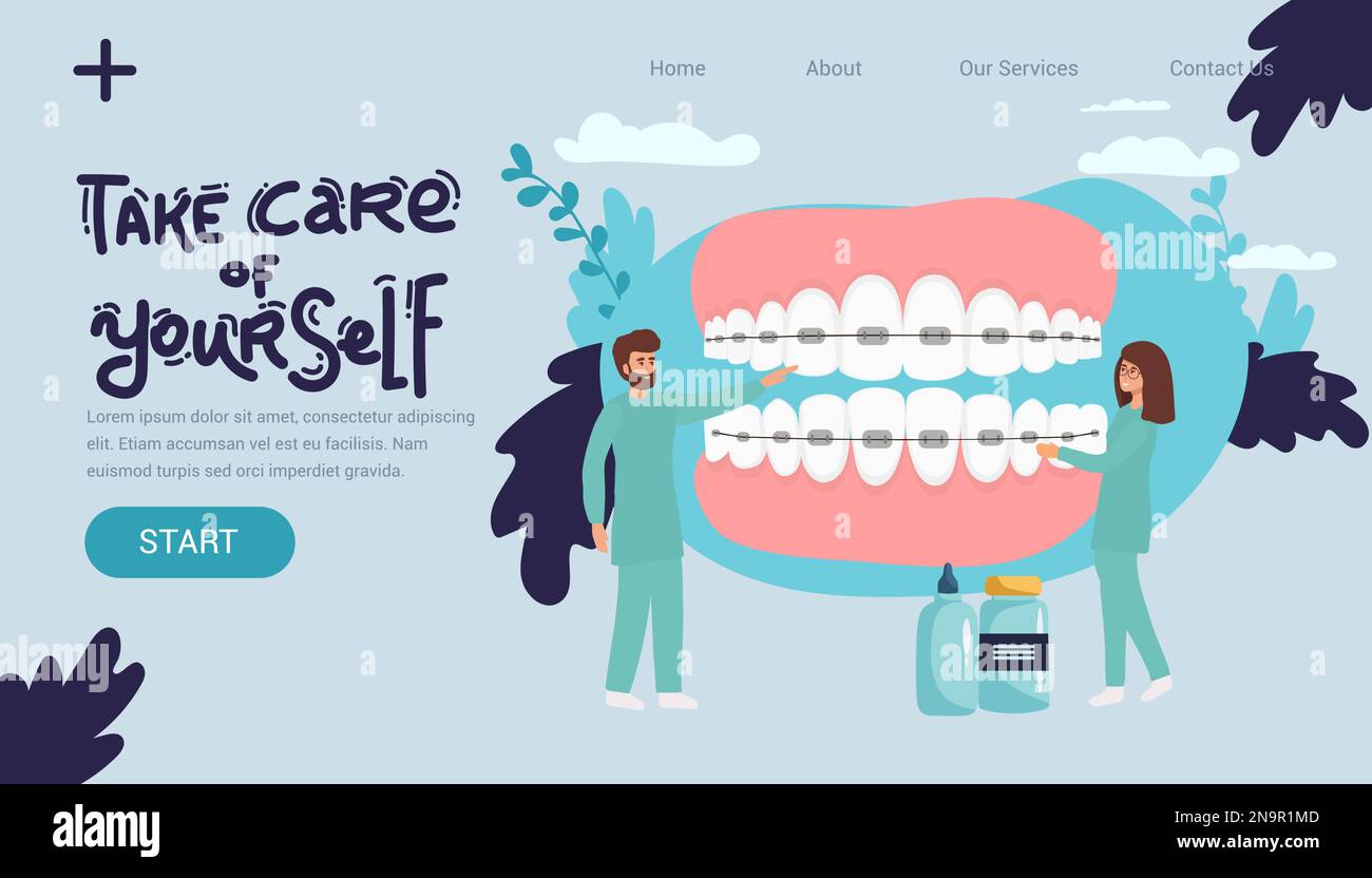 Orthodontist installs dental braces for straightening. Tiny Dentist