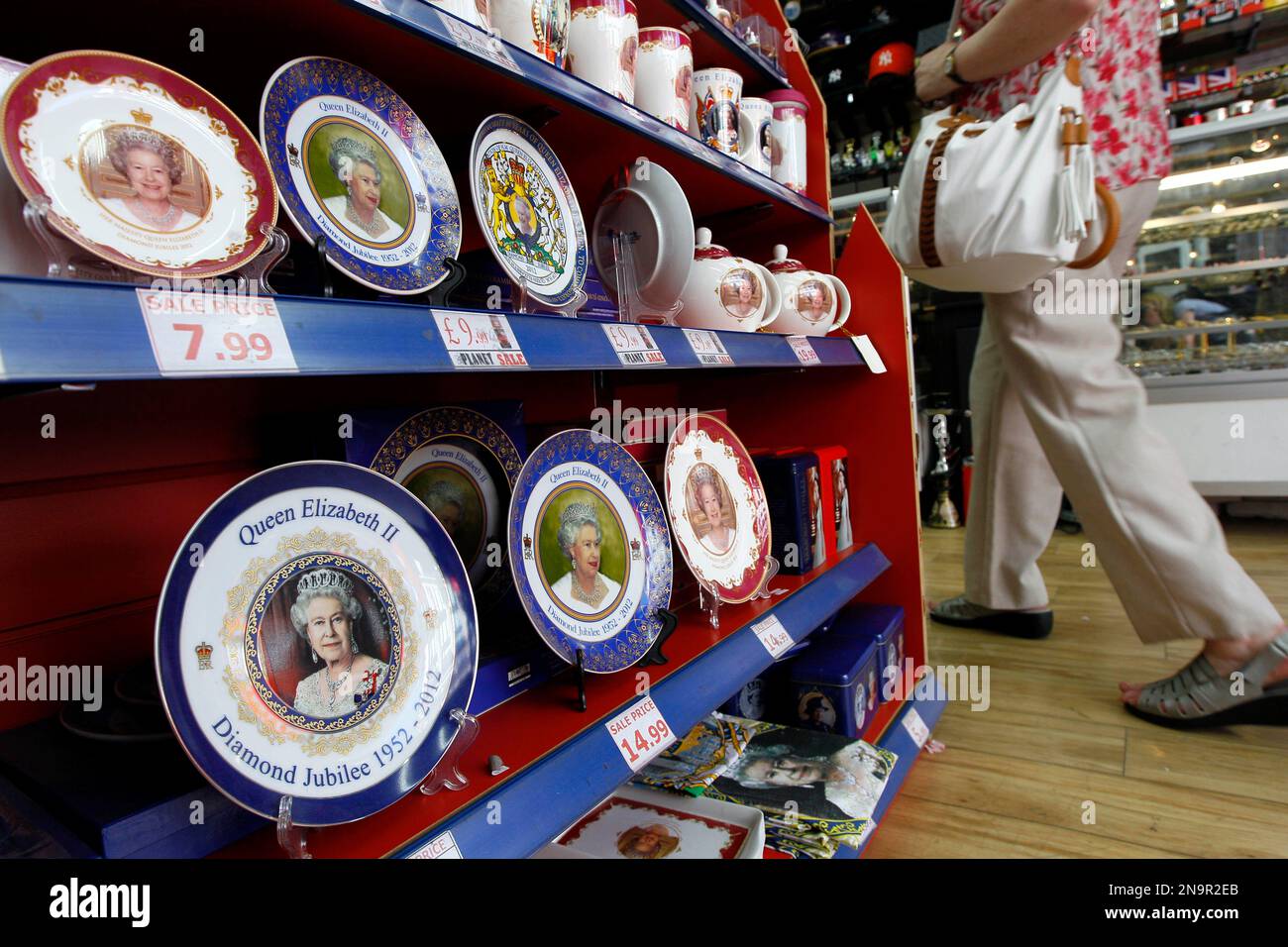 Diamond Jubilee souvenirs are seen on display in a shop on Oxford