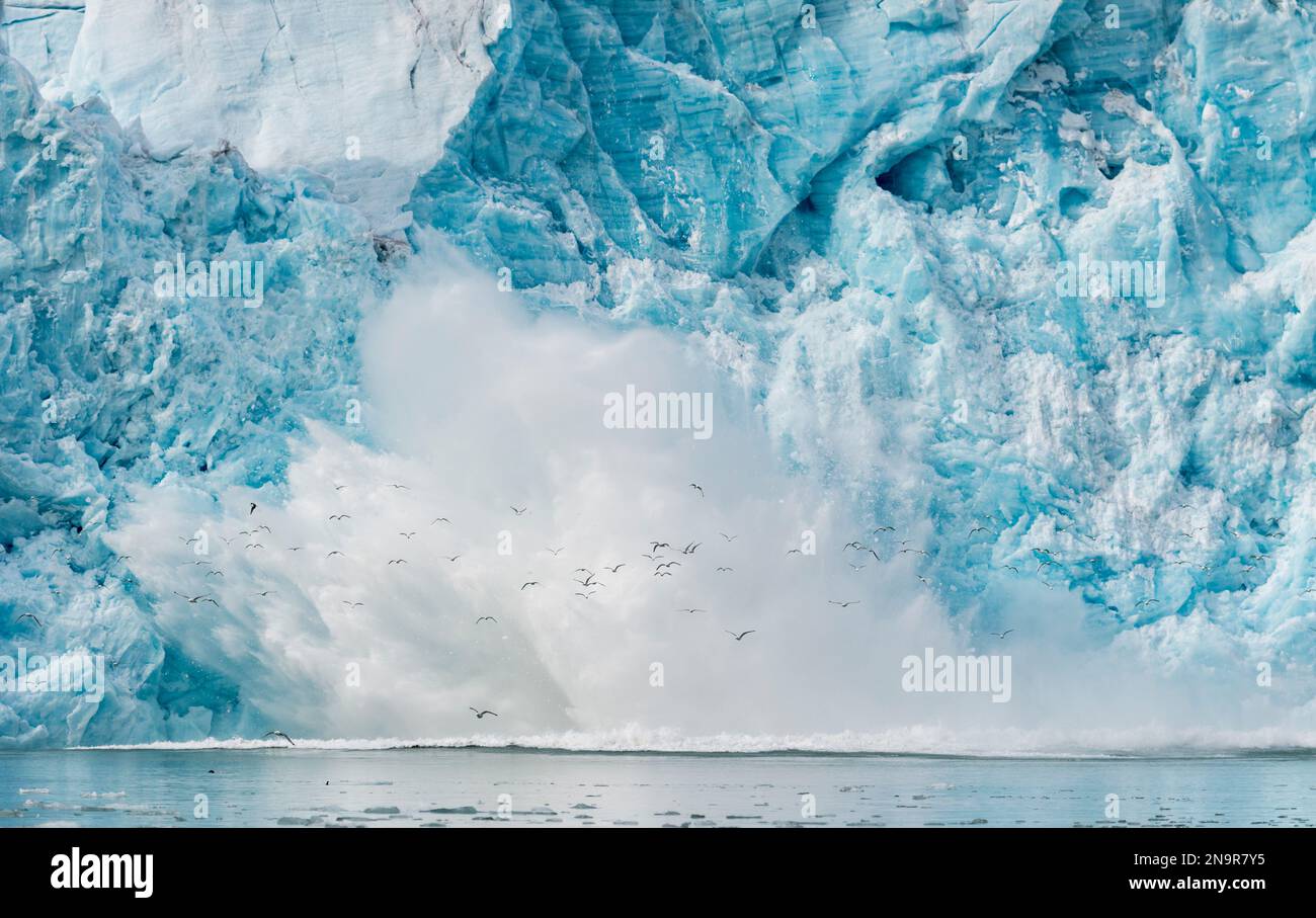 Explodes Into Water Water spray explodes after ice from the Monacobreen Glacier crashes ...