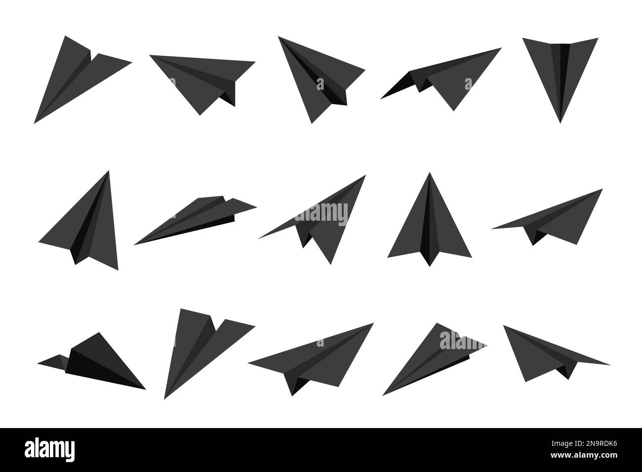 Realistic black handmade paper planes isolated on white background