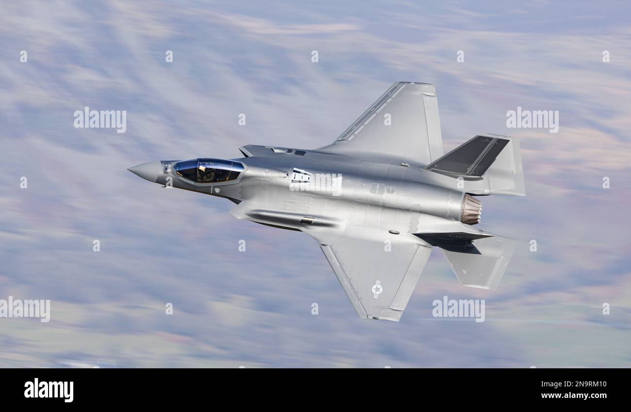 The Lockheed Martin F-35 Lightning II is an American family of single-seat, single-engine, all-weather stealth multirole combat aircraft that is inten Stock Photo