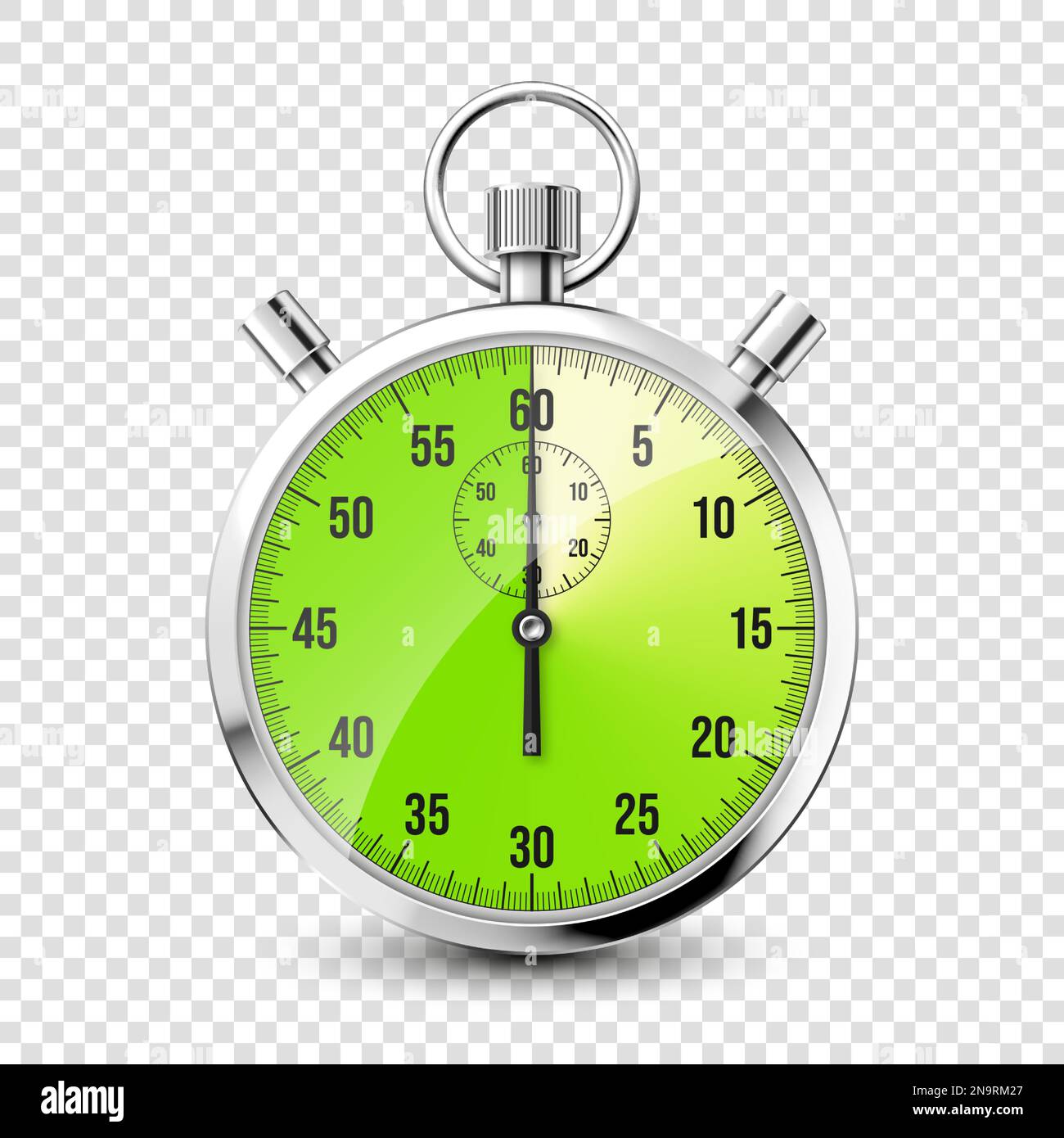 Realistic classic stopwatch icon. Shiny metal chronometer, time counter