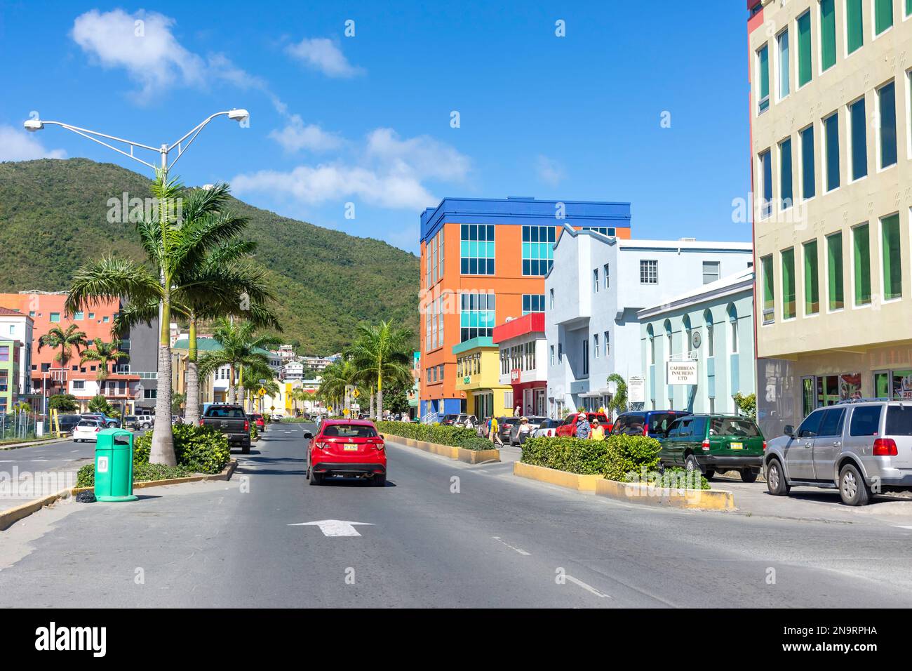 Town centre, Waterfront Drive, Road Town, Tortola, The British Virgin Islands (BVI), Lesser Antilles, Caribbean Stock Photo