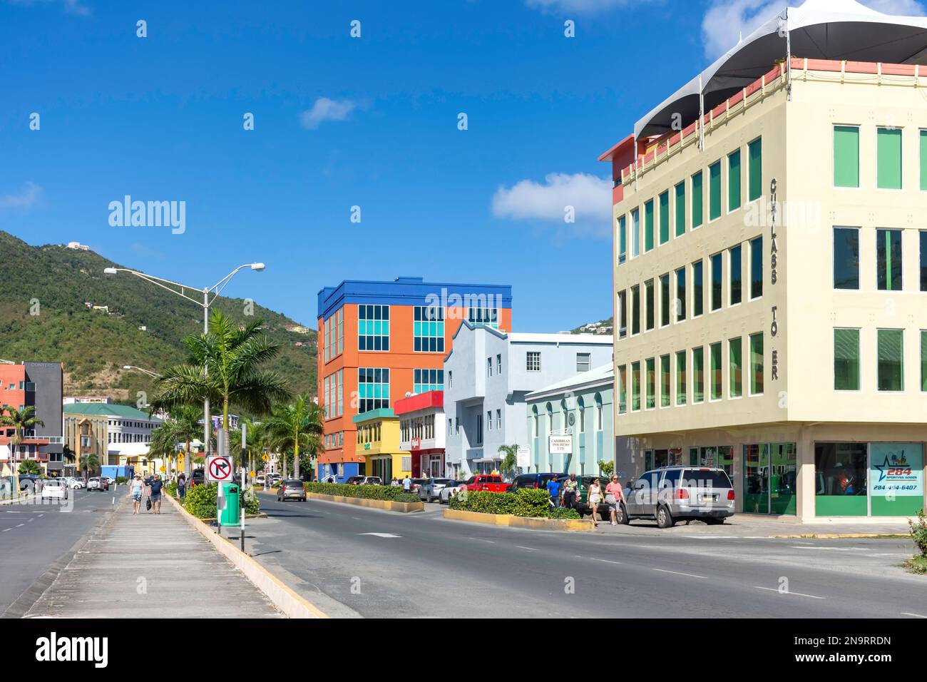 Town centre, Waterfront Drive, Road Town, Tortola, The British Virgin Islands (BVI), Lesser Antilles, Caribbean Stock Photo