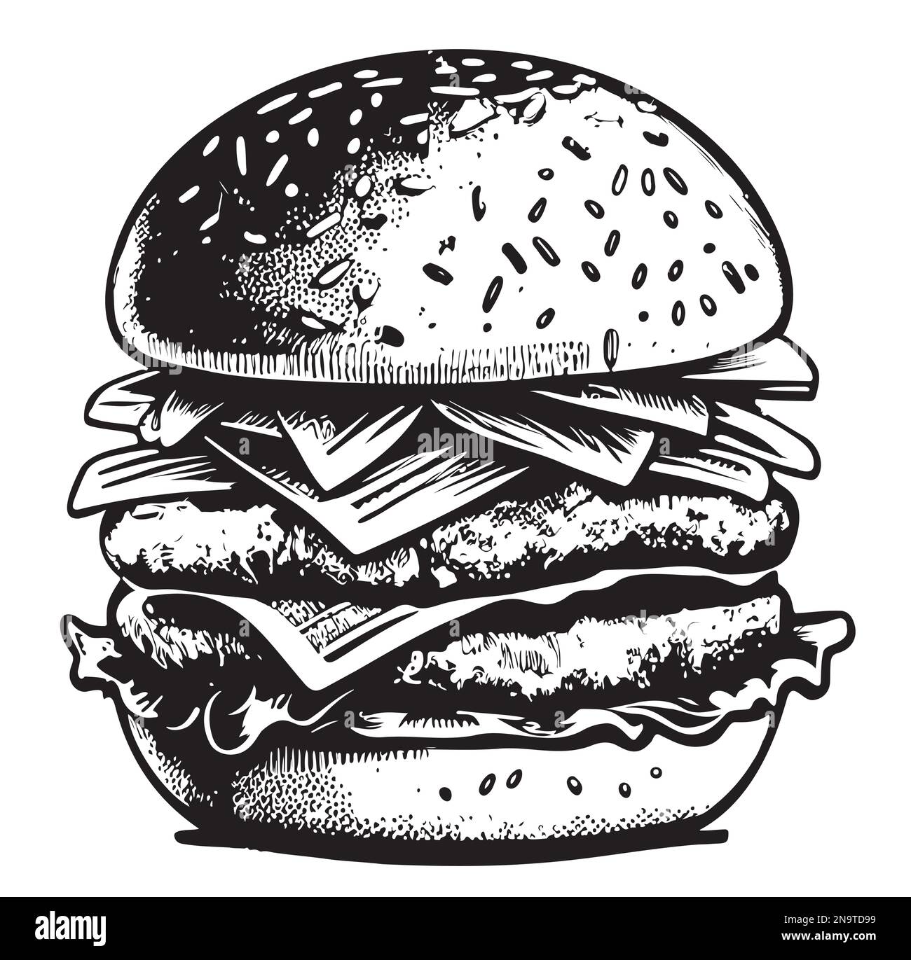 Double burger fast food hand drawn sketch illustration Stock Vector