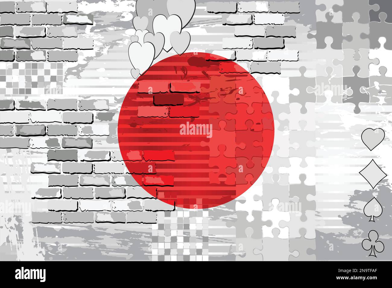 Grunge Abstract Flag of the Japan Illustration, Mosaic Japanese flag
