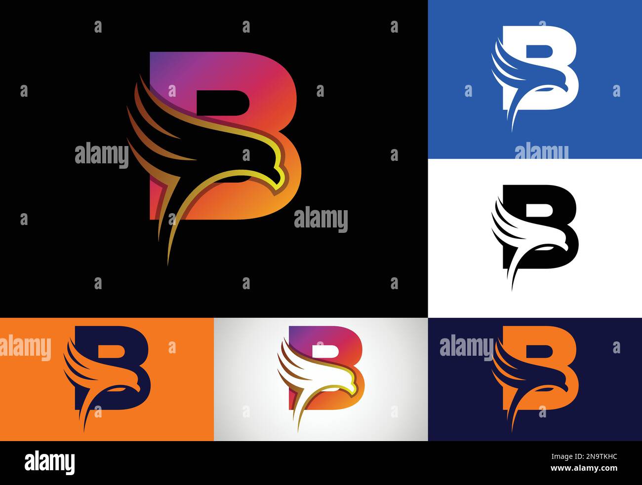 Initial B monogram letter with Eagle head negative space symbol ...