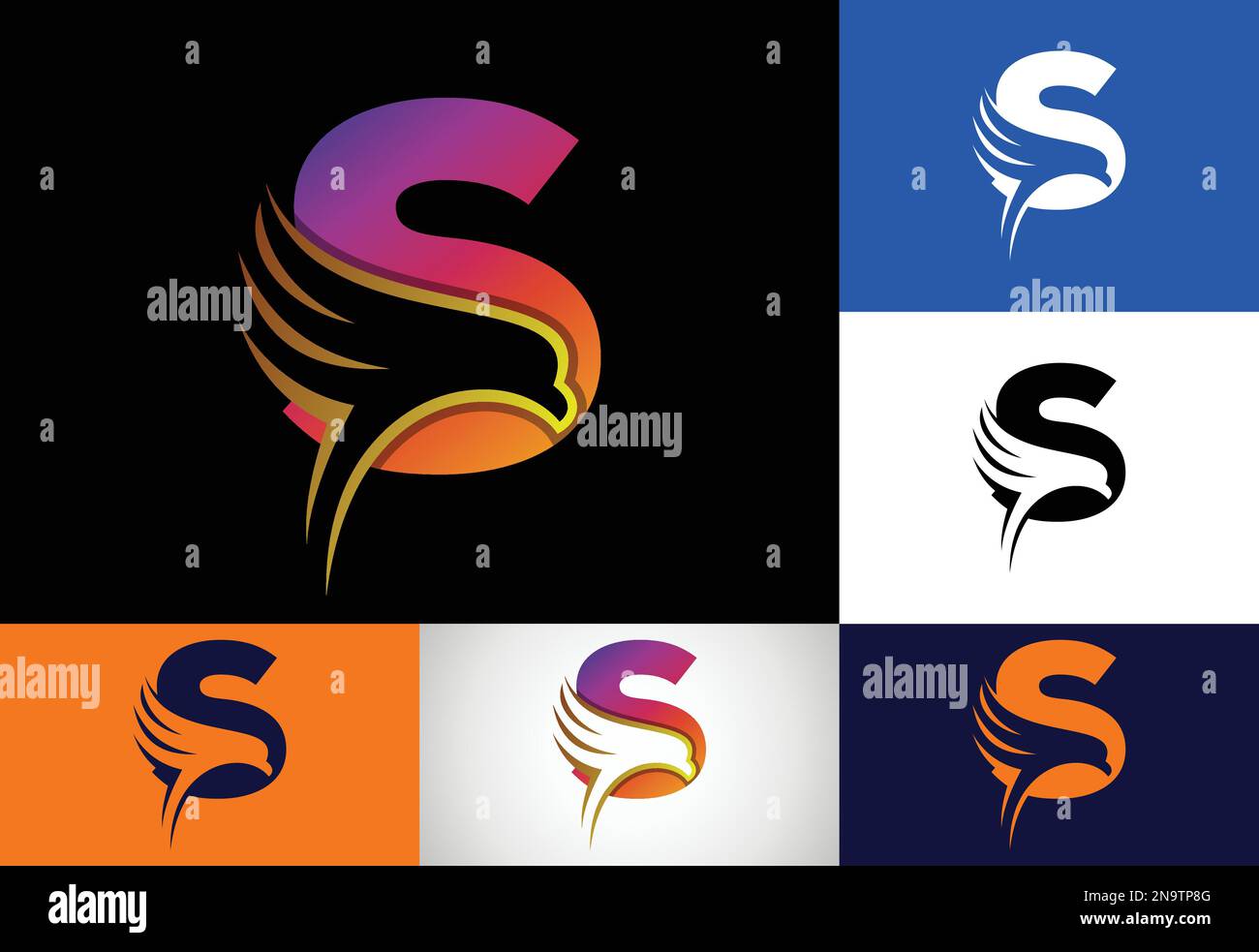Initial S monogram letter with Eagle head negative space symbol ...