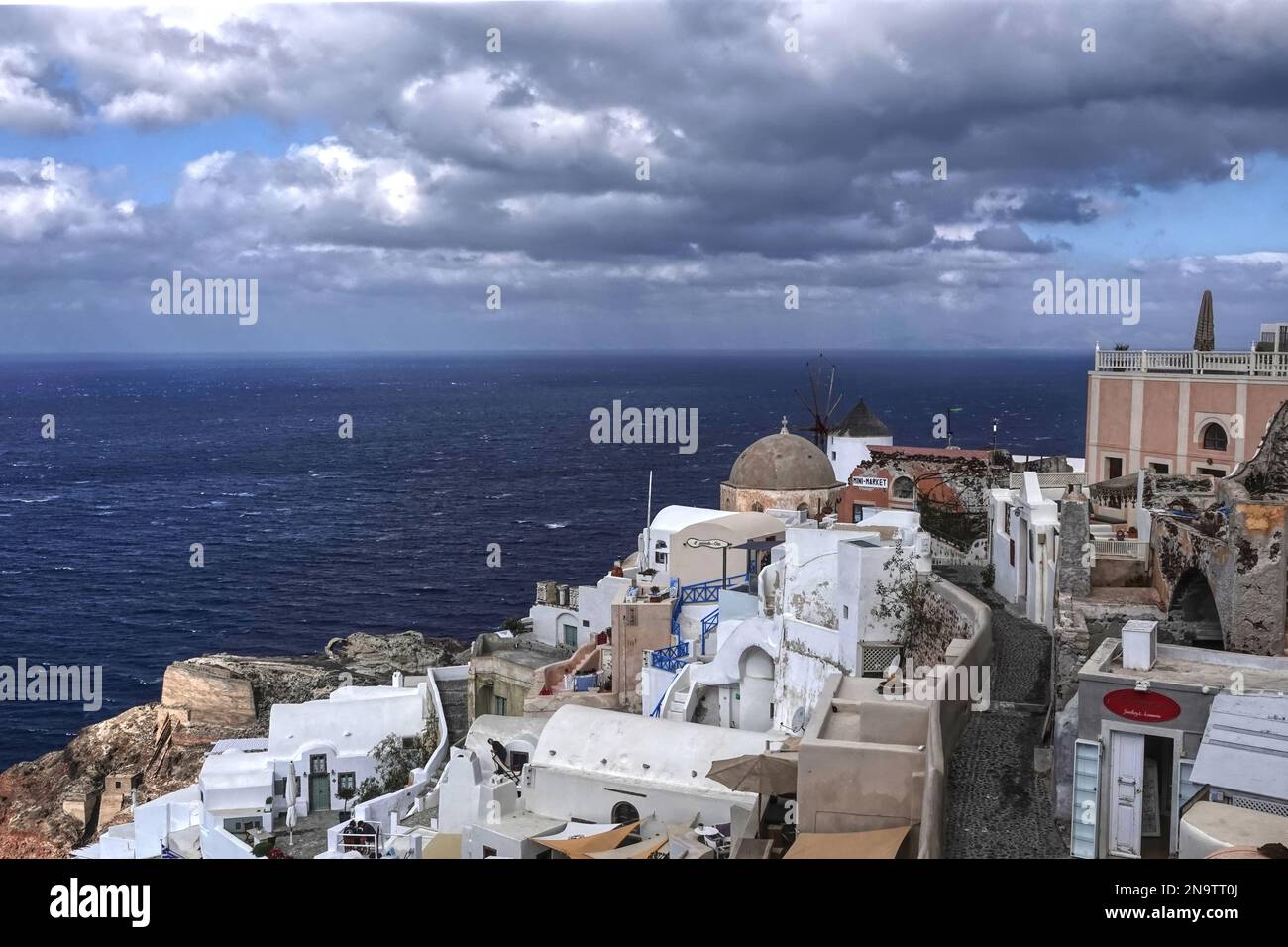 Santorini, one of the Cyclades islands in the Aegean Sea, Greece Stock Photo