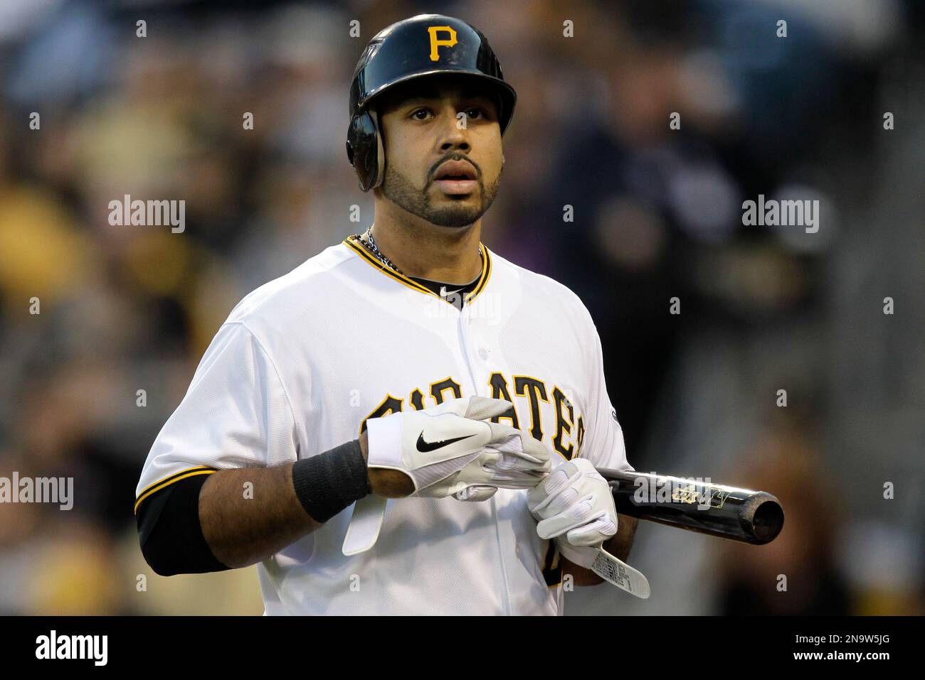 Pittsburgh Pirates Pedro Alvarez tosses his bat and walks to first base  forcing in Andrew McCutchen to score in the fourth inning of the New York  Mets 5-3 win at PNC Park