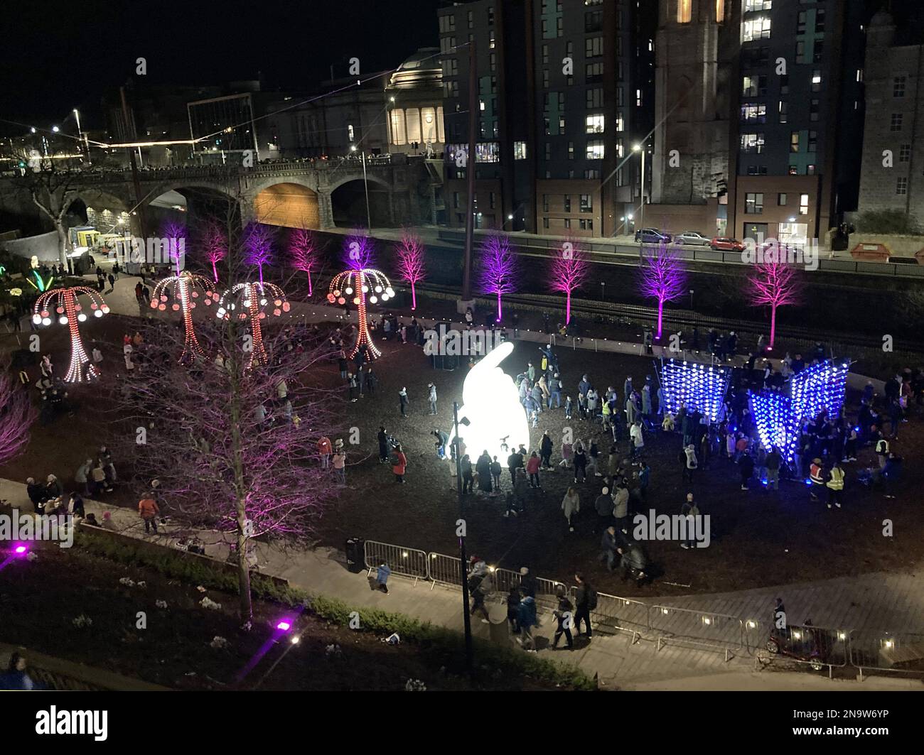 ABERDEEN, SCOTLAND - 12 FEBRUARY 2023: Llight installations in Union Terrace Gardens at Spectra 2023 light festival. Credit: Douglas MacKenzie/Alamy Live News Stock Photo