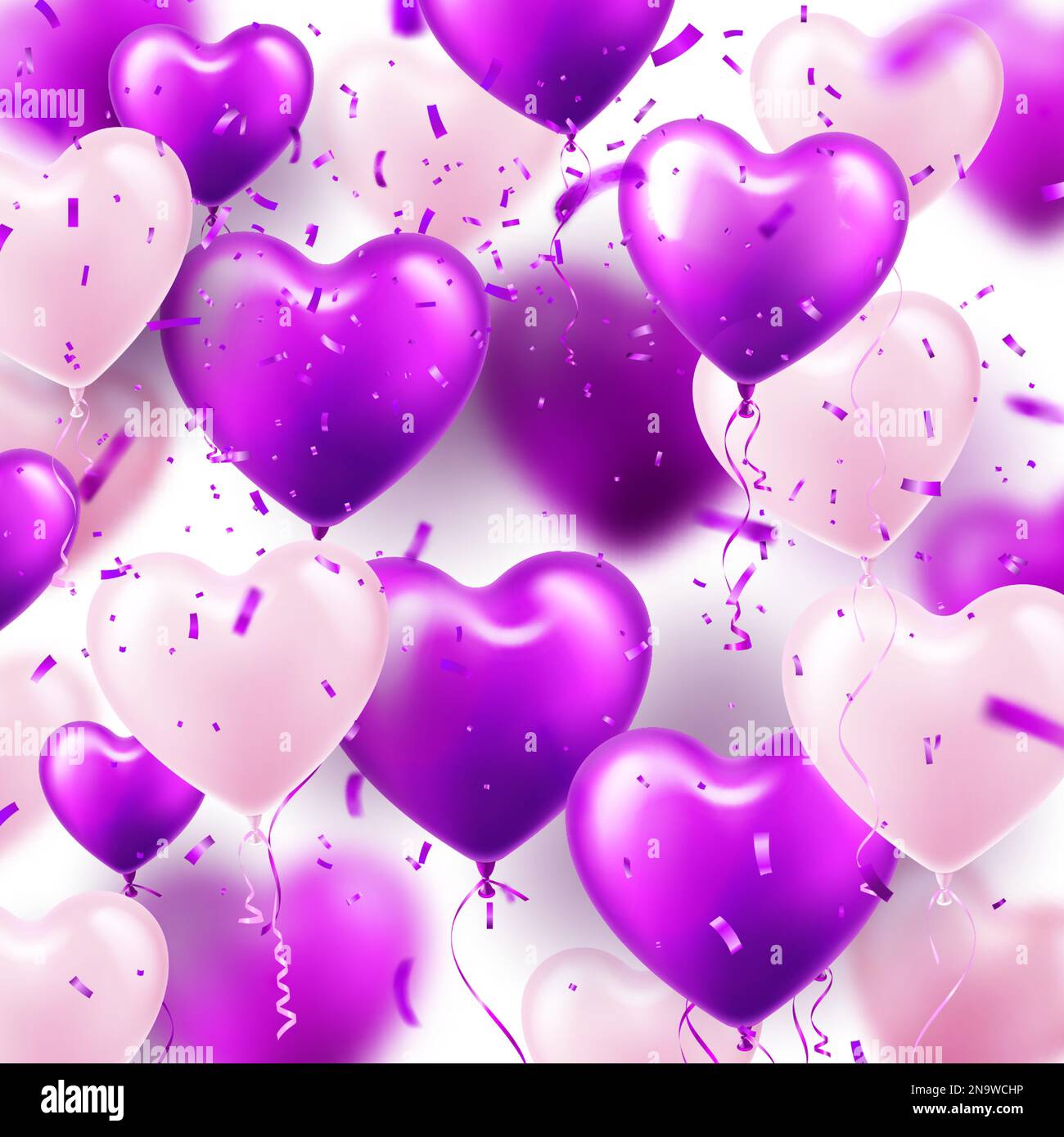 Valentine's Day background with violet heart balloons. Wedding ...