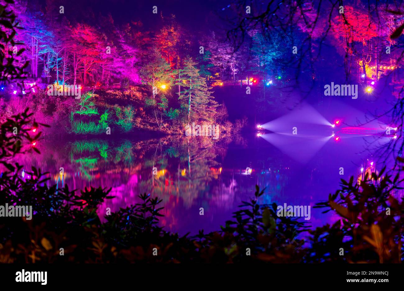Illuminations around the lake at Blue Pool in Dorset Stock Photo Alamy
