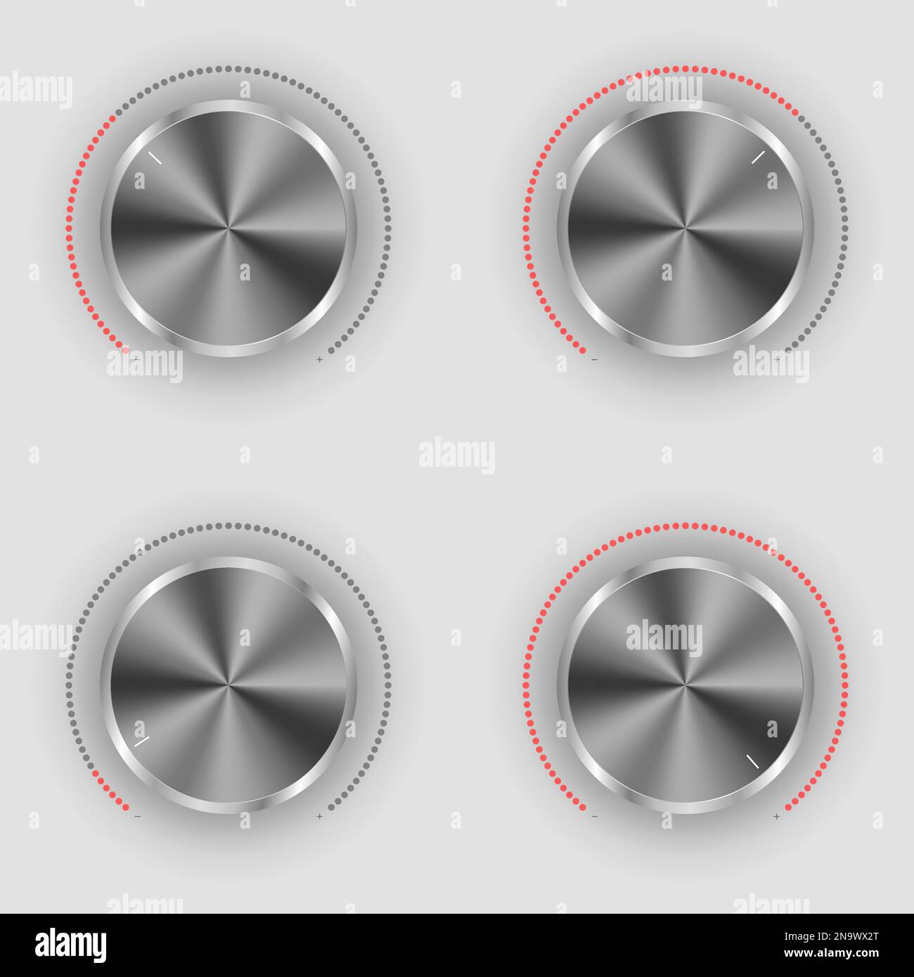 Realistic metal and plastic radio switch. Different level buttons and