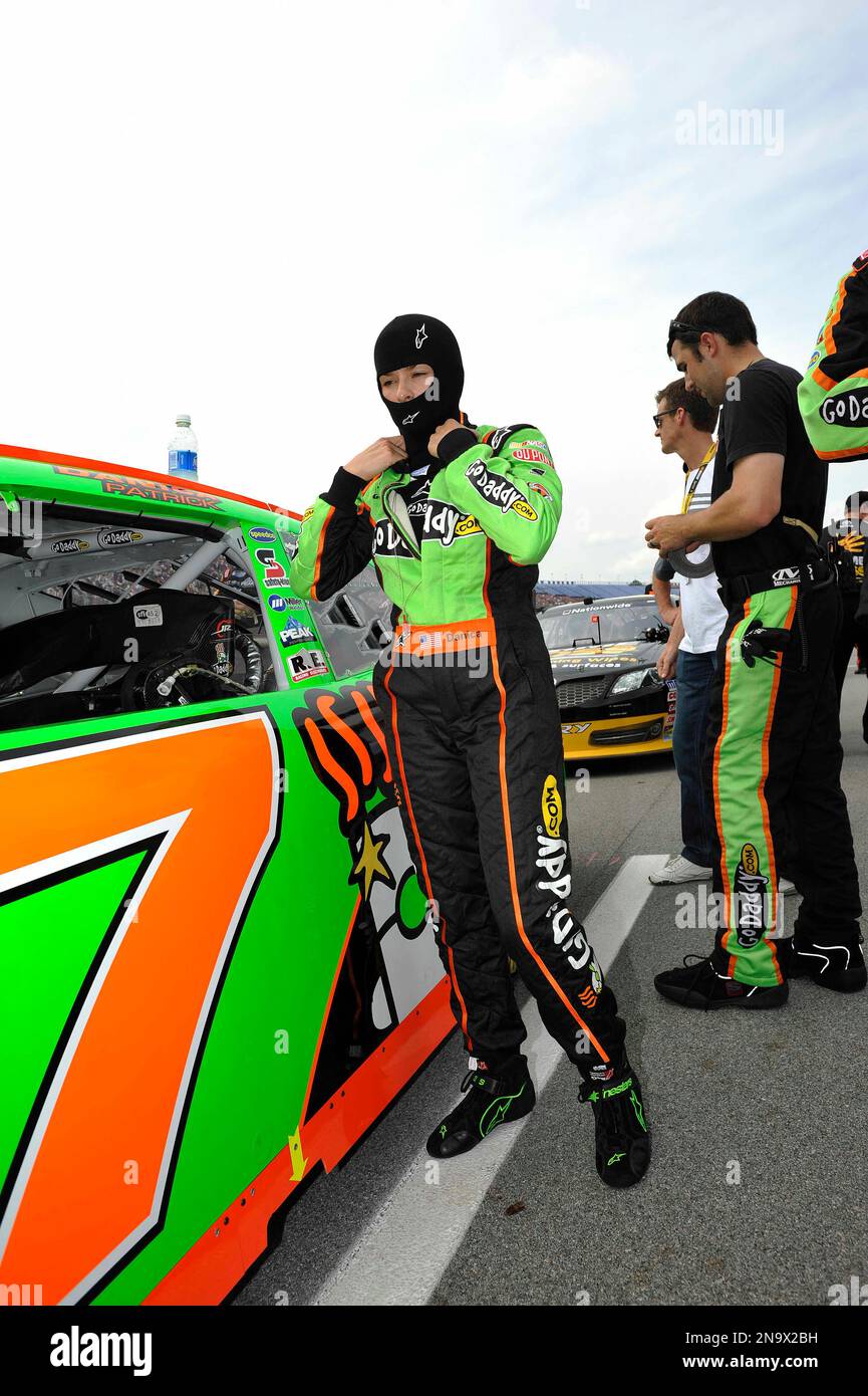 Driver Danica Patrick prepares before the NASCAR Nationwide series auto