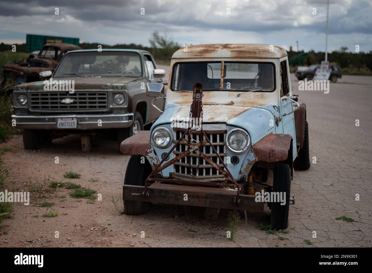 An old abandoned classic pickup SUV, a Jeep Willys Overland 4x4 Pickup Stock Photo