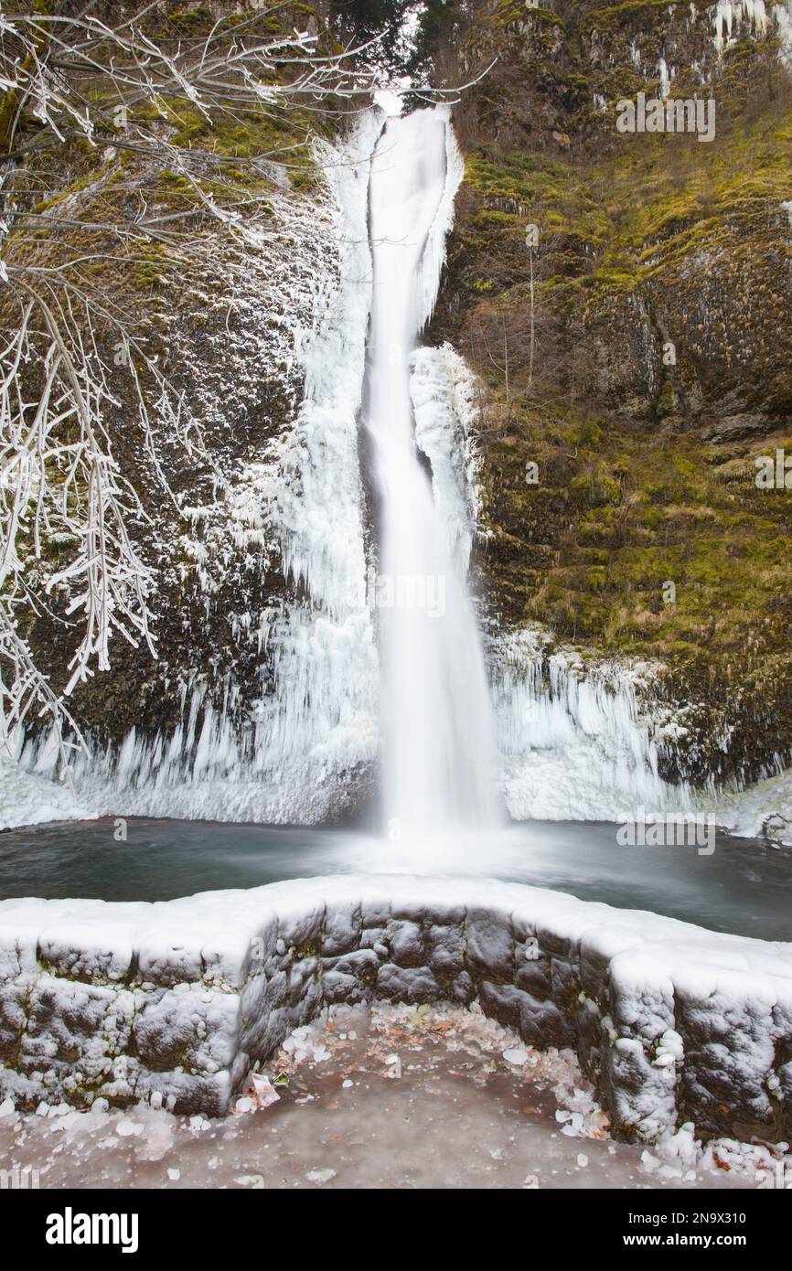 Snow and ice formations in winter in the Columbia River Gorge Natural ...