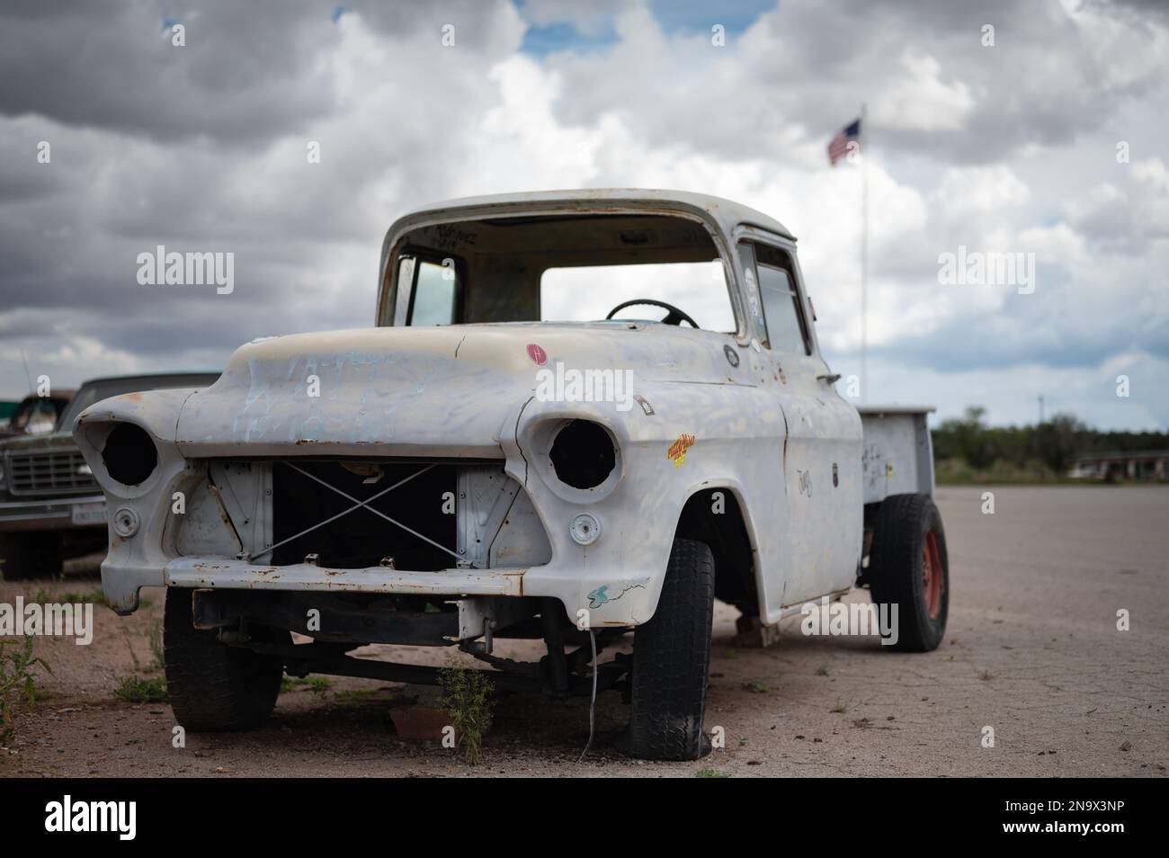 An old abandoned white pickup truck, Chevrolet Task Force Stock Photo