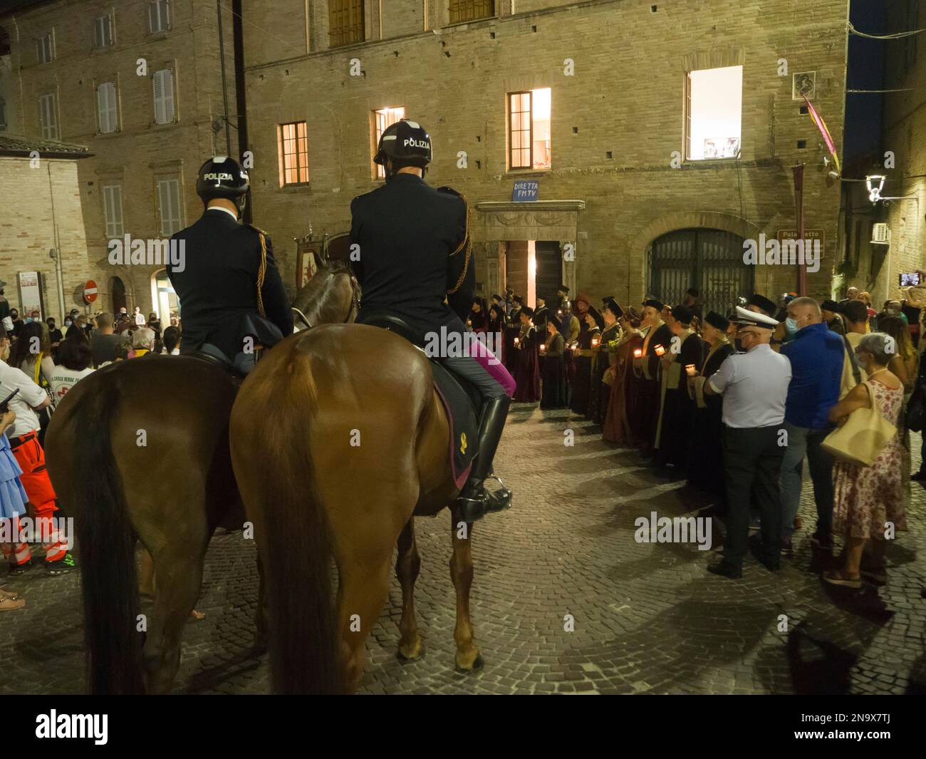 Mounted Italian police attending the Cavalcata dell'Assunta historical re-enactment, Fermo, Marche, Italy © Renzo Frontoni / Axiom Stock Photo