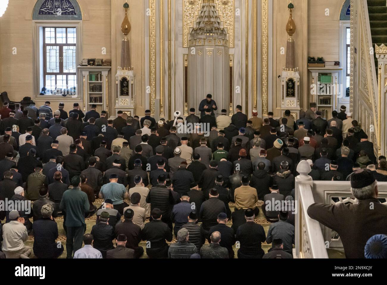 Sufi muslims at prayer in the Akhmad Kadyrov Mosque Stock Photo