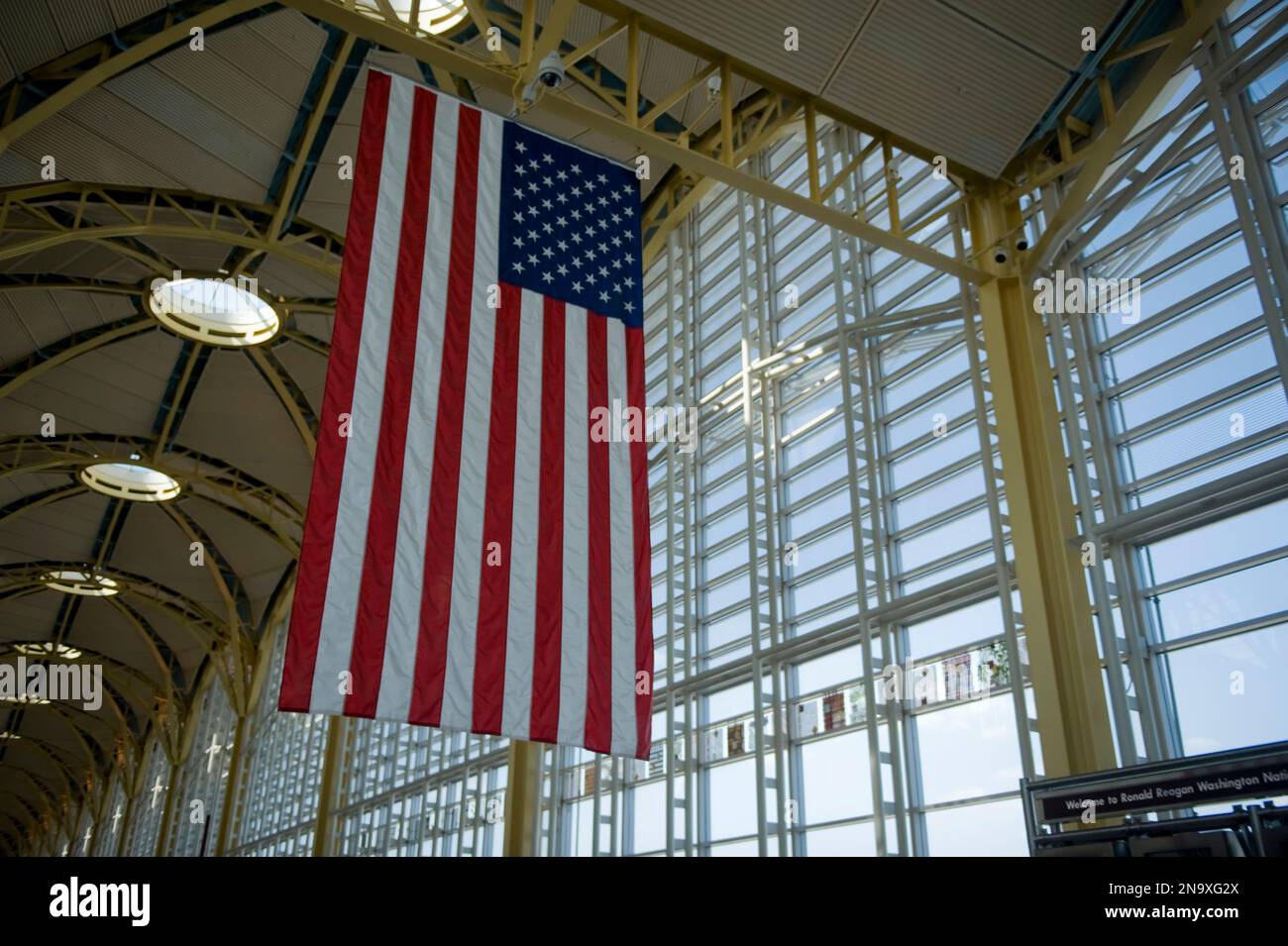 An American flag in the terminal building at Reagan National Airport; Washington, District of Columbia, United States of America Stock Photo