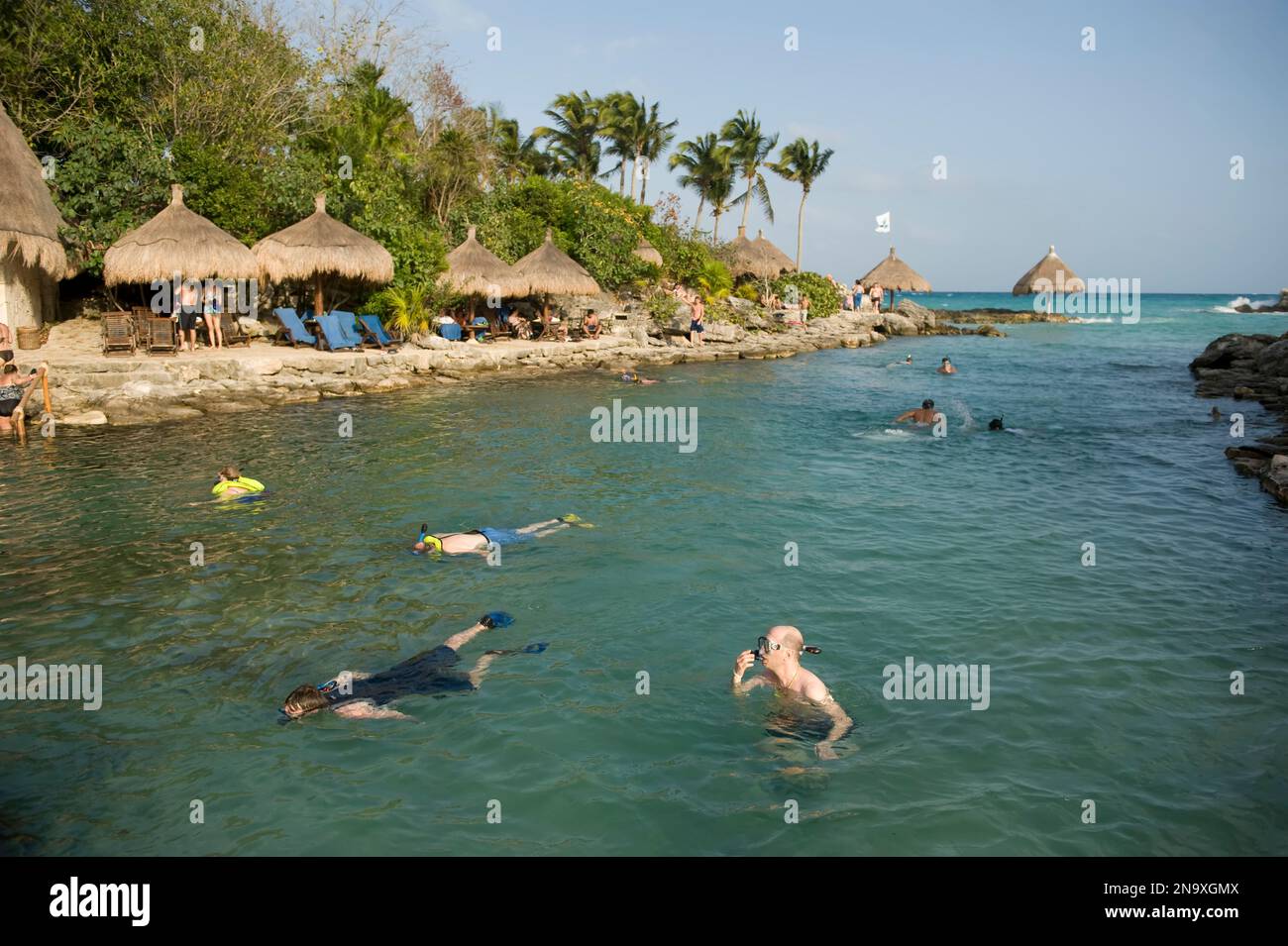 Tourists snorkeling at a resort in Cancun, Mexico; Cancun, Mexico Stock