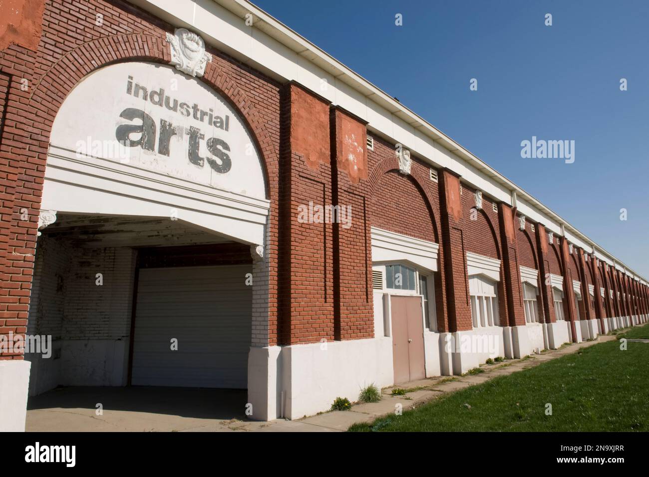 Exterior view of the Industrial Arts Building on the old state