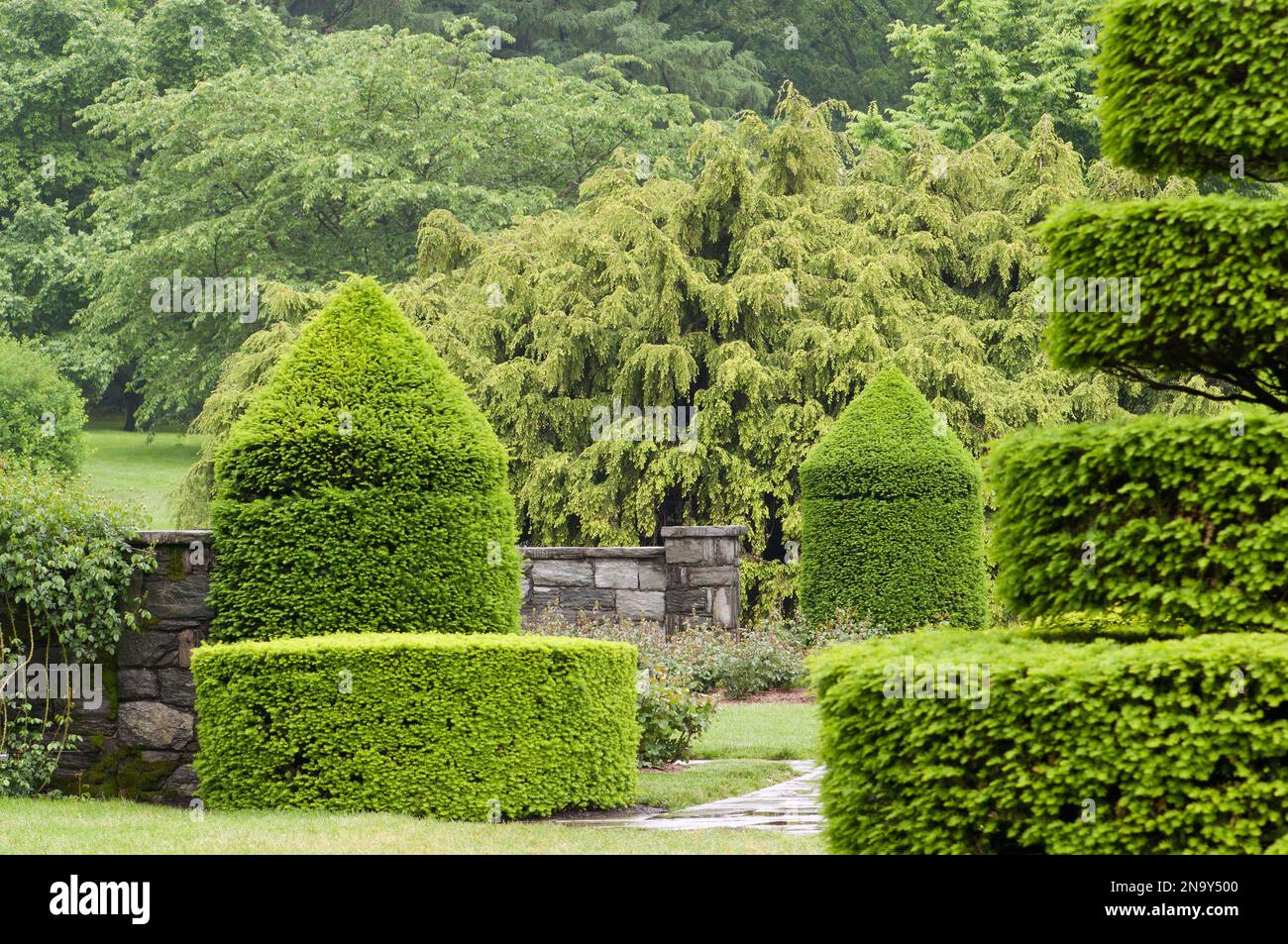 A topiary garden in spring.; Longwood Gardens, Pennsylvania Stock Photo