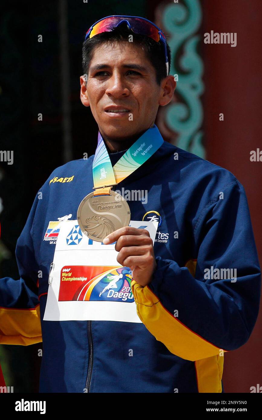 FILE In this Aug. 28, 2011, file photo, Colombia's bronze medalist