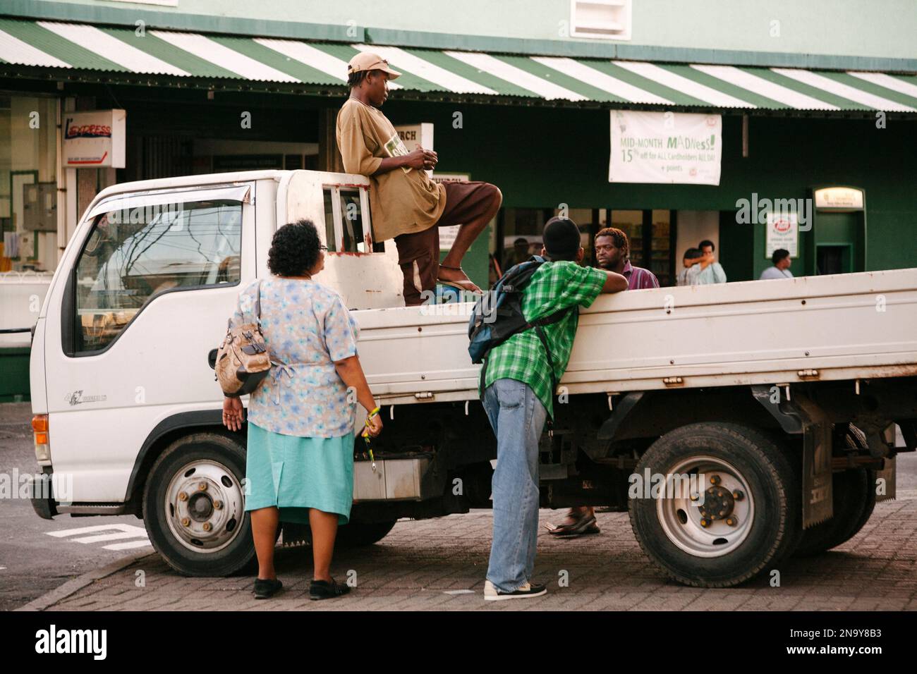 Street scene in the capital city of Roseau on the island of Dominica in