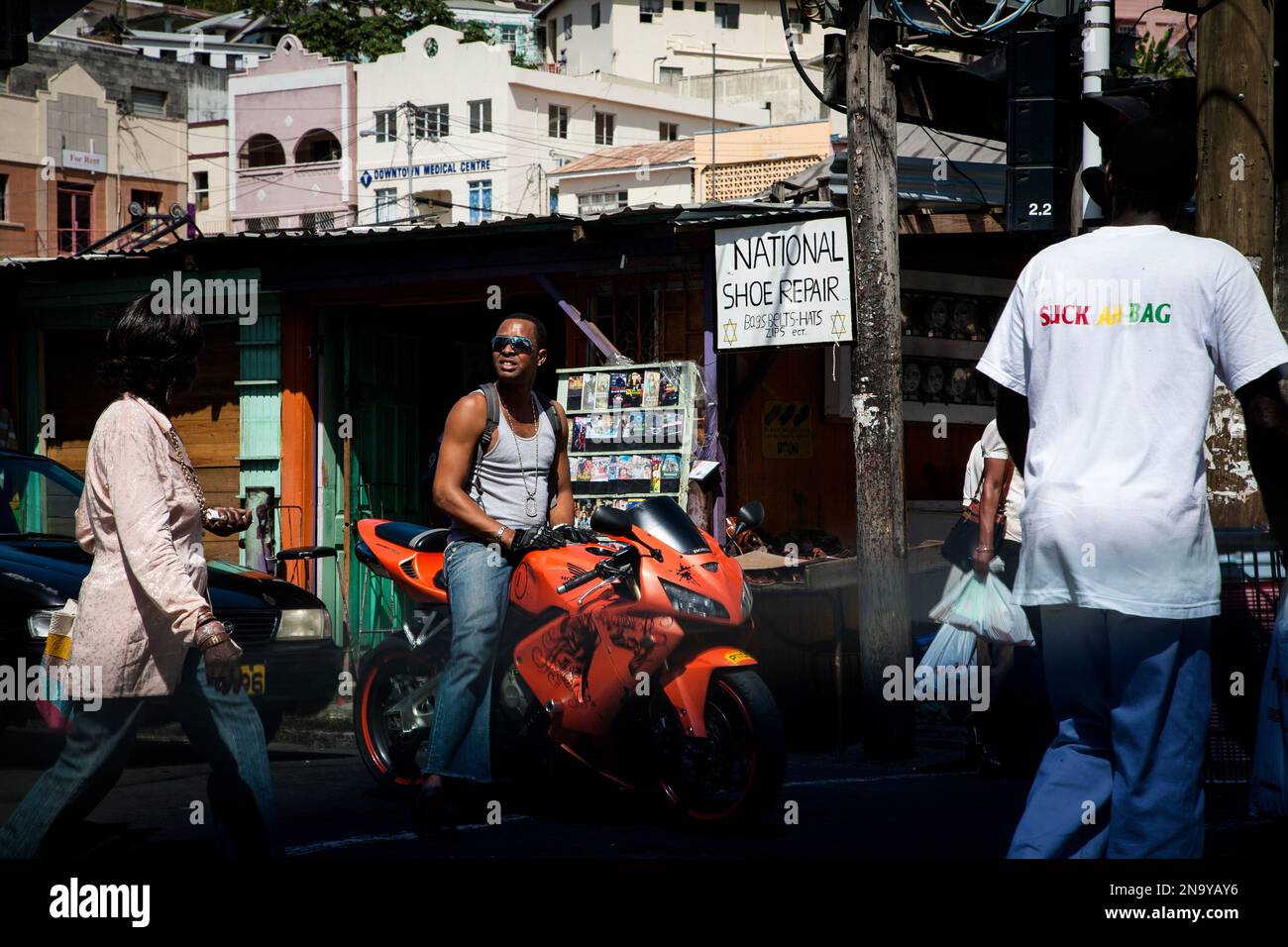 Street scene in the port city capital of St. George's, Grenada; St. George's, Grenada Stock Photo