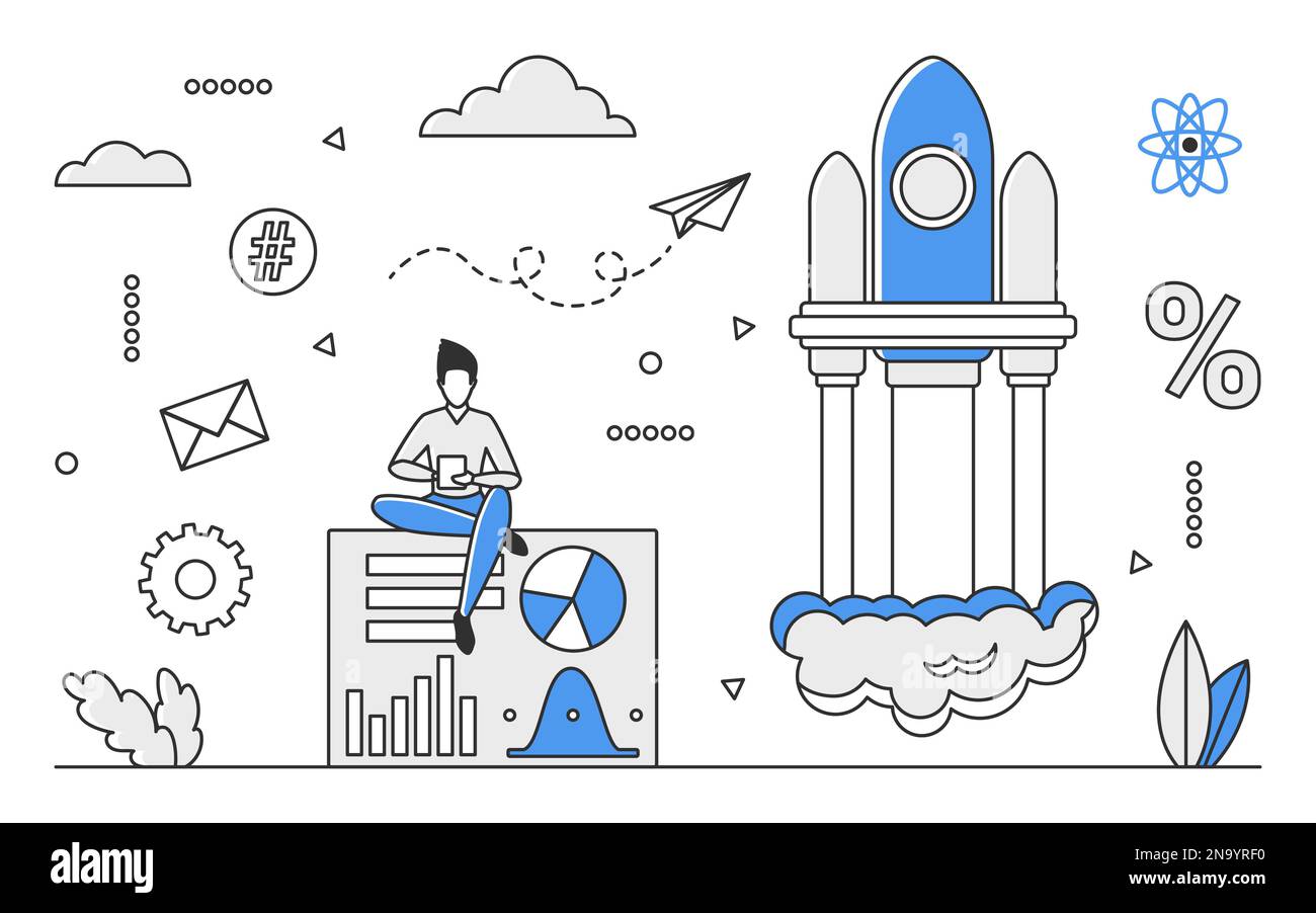 Business project launching. Success growth, startup boosting strategy