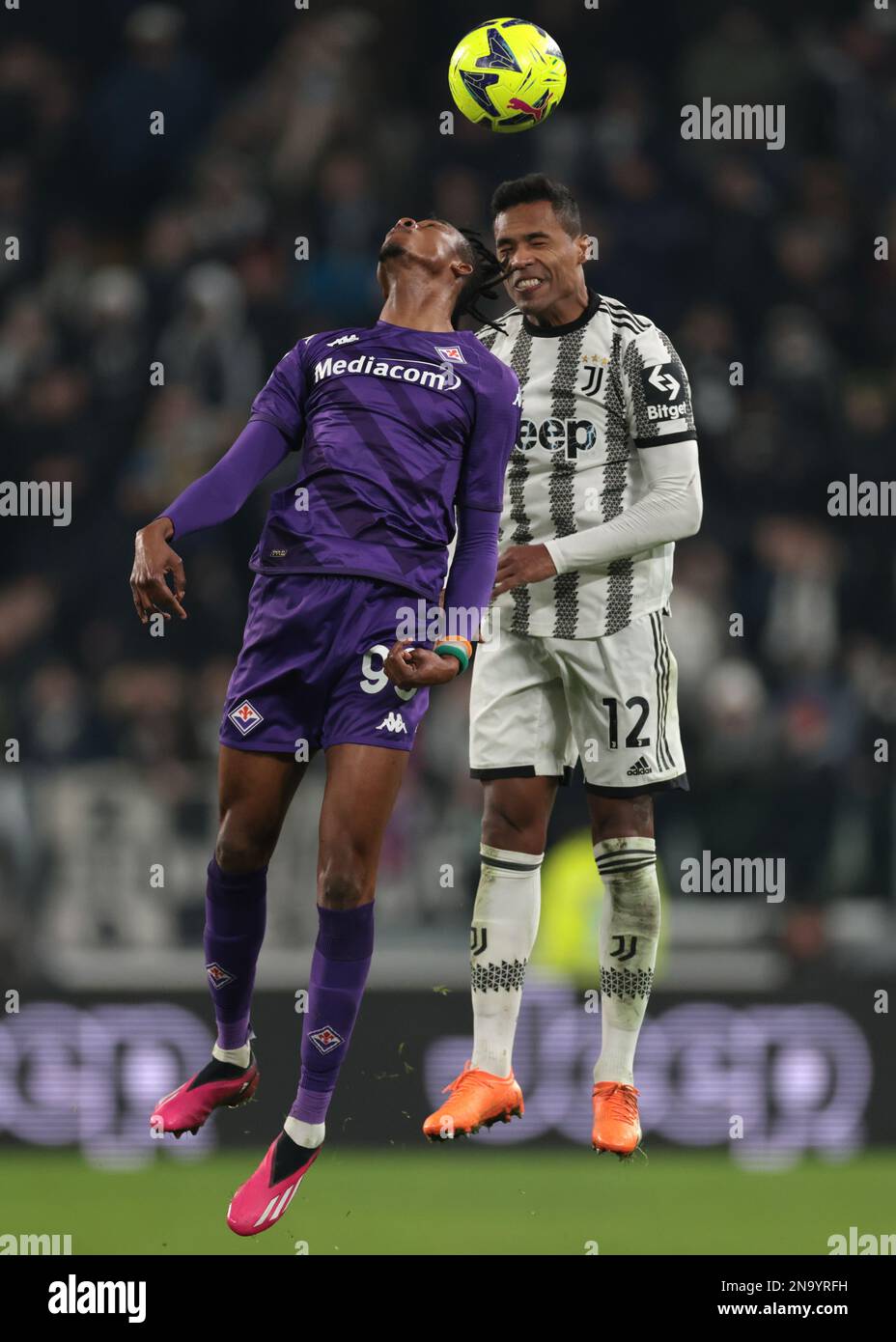 Christian Kouame of ACF Fiorentina and Alex Sandro of Juventus FC compete  for the ball during the Serie A football match between Juventus FC and ACF  Stock Photo - Alamy