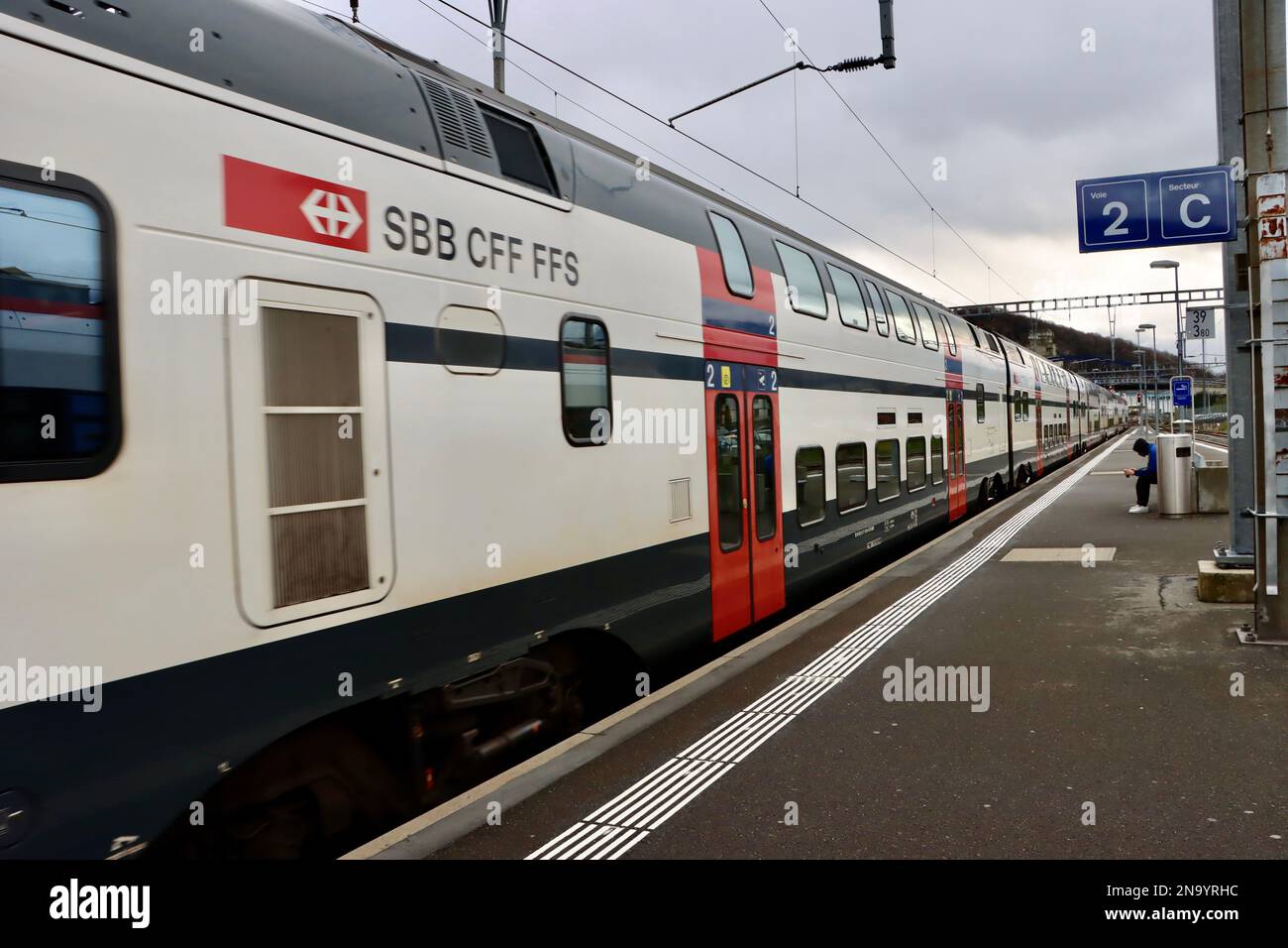 Interregio train at Aigle railway station, January 2023 Stock Photo