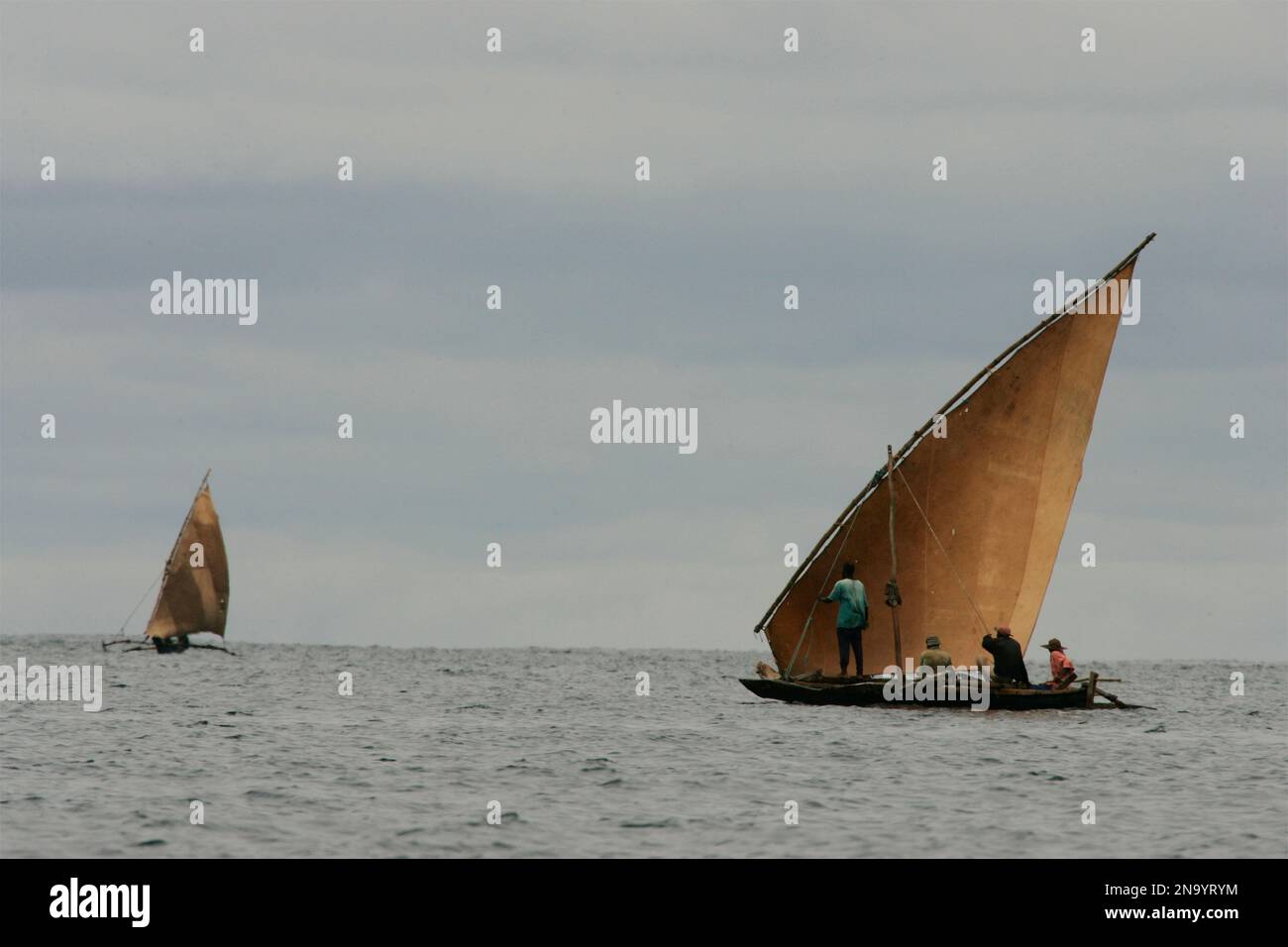 Artisanal fishermen off the coast of Tanga; Tanga, Tanzania Stock Photo