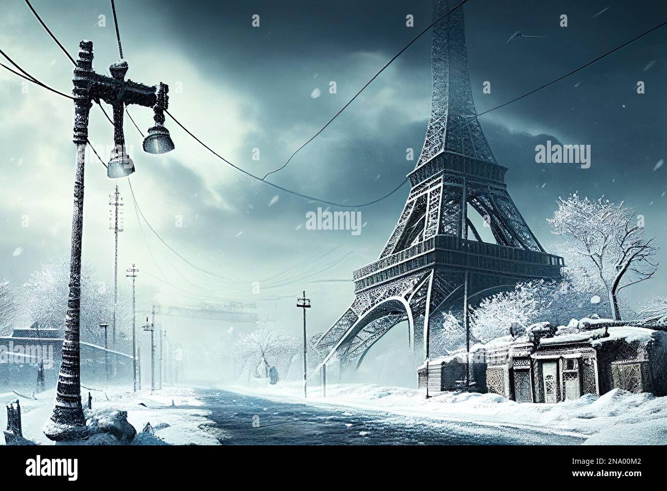Paris in apocalyptic winter, snow and ice due to energy crisis