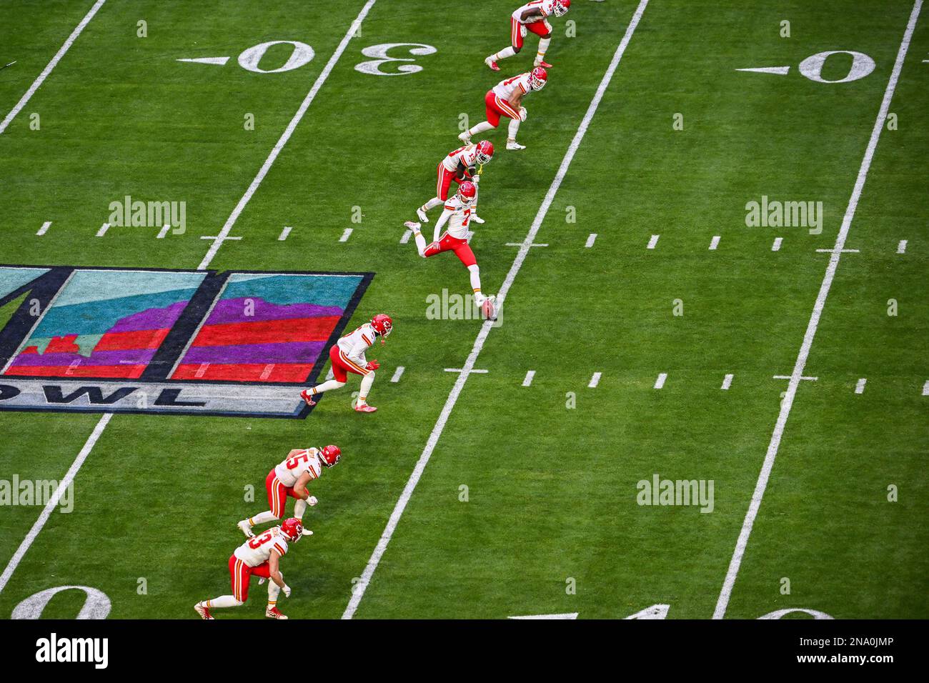 Kansas City Chiefs kicker 7 Harrison Butker kicks the ball during the