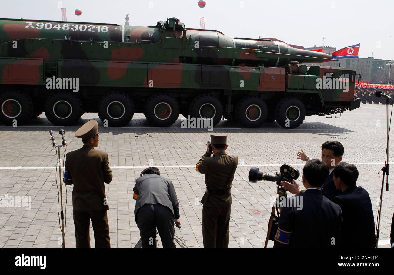 Pyongyang Vehicles A North Korean vehicle carrying what appears to be a new missile passes ...