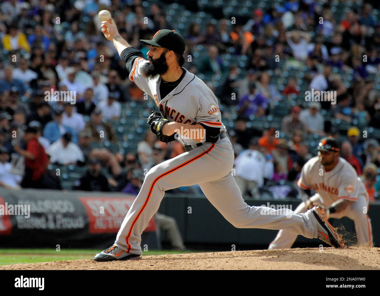 San Francisco Giants pitcher Brian Wilson throws against the Los