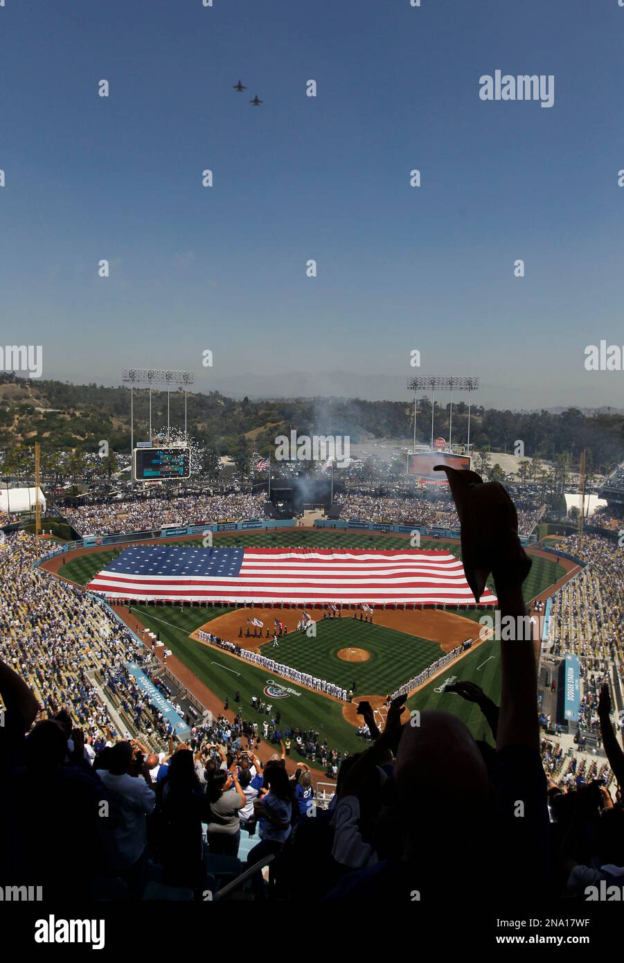 Los Angeles Dodgers fans cheer during opening day celebration a